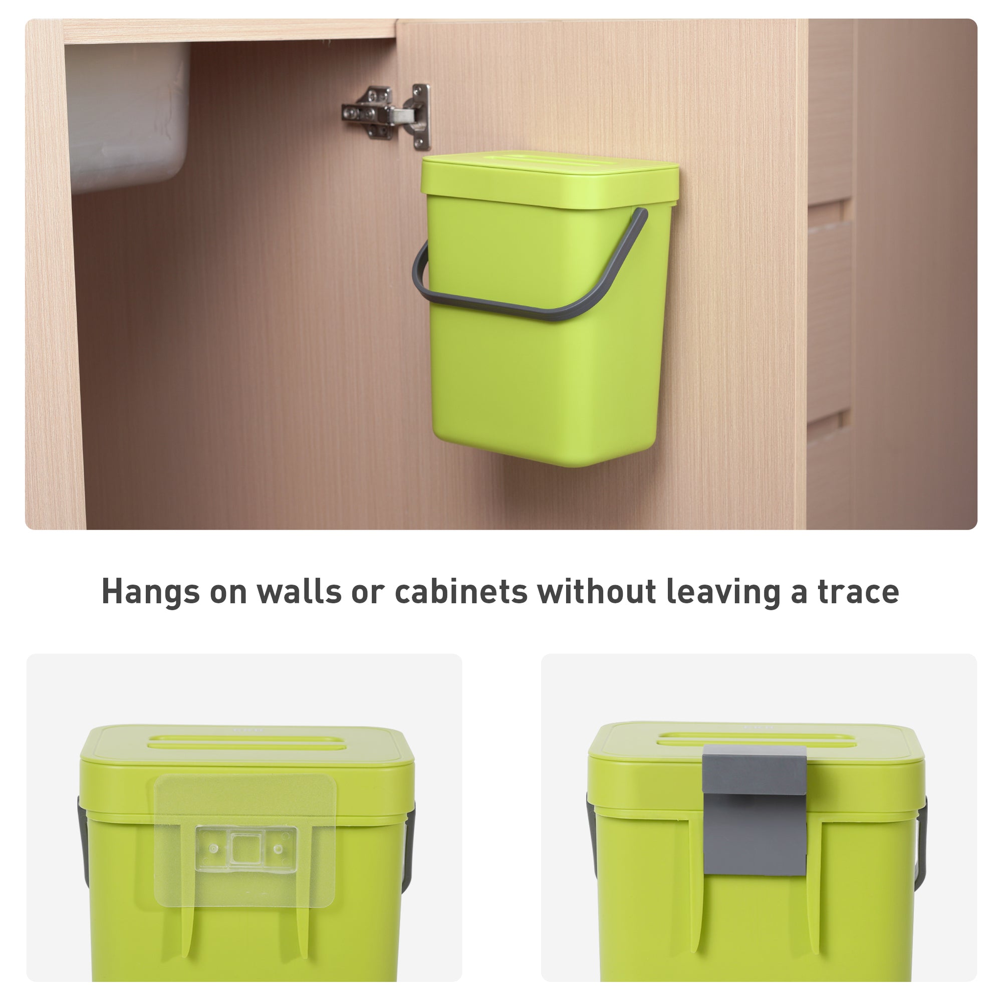 EKO Puro Compost Bin with Lid - Lime 5L / 1.32 Gal – Hangs on walls or cabinets without leaving a trace
