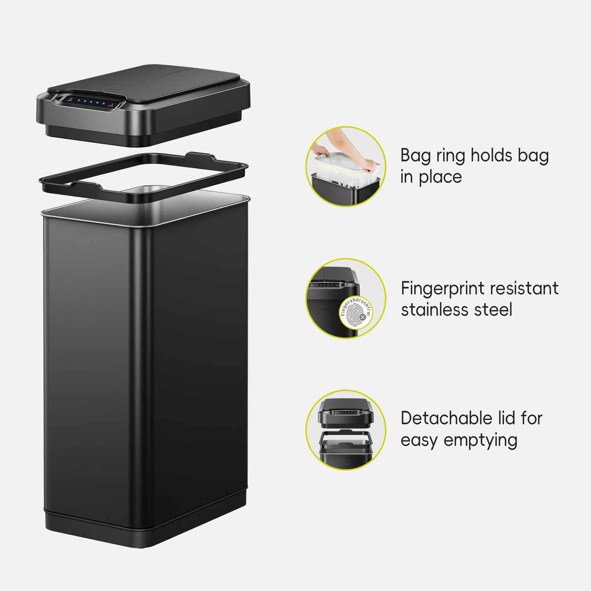 Phantom-T Motion Sensor Trash Can with Dual Wing Lid, 50 L / 13.2 Gal, Stainless Steel