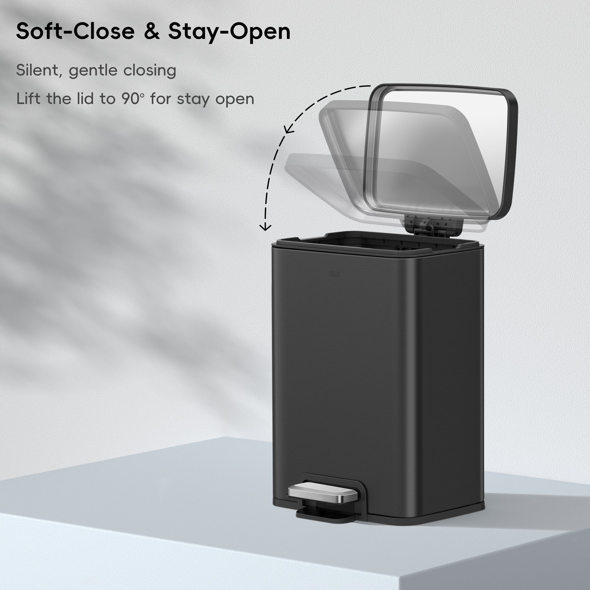 EKO Madison Step Trash Can With Liner - 12L / 3.2 Gal - Matte Black – Soft-Close & Stay-Open