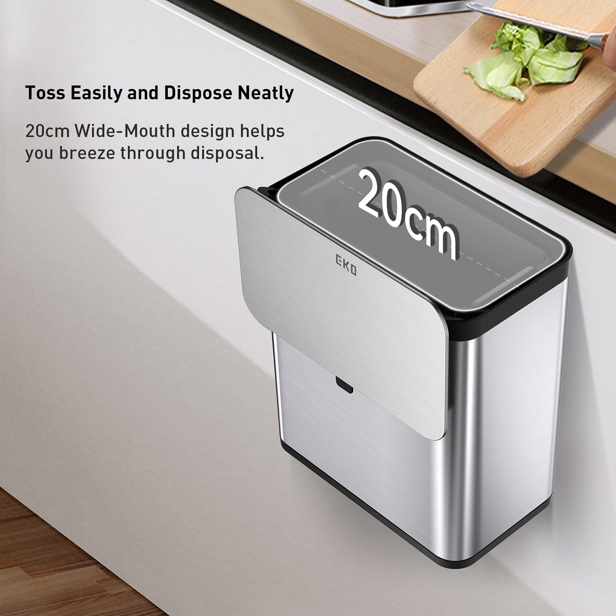 EKO Deluxe Puro Compost Bin with Liner - 7L / 1.85 Gal (Stainless & Black) –  Toss Easily and Dispose Neatly