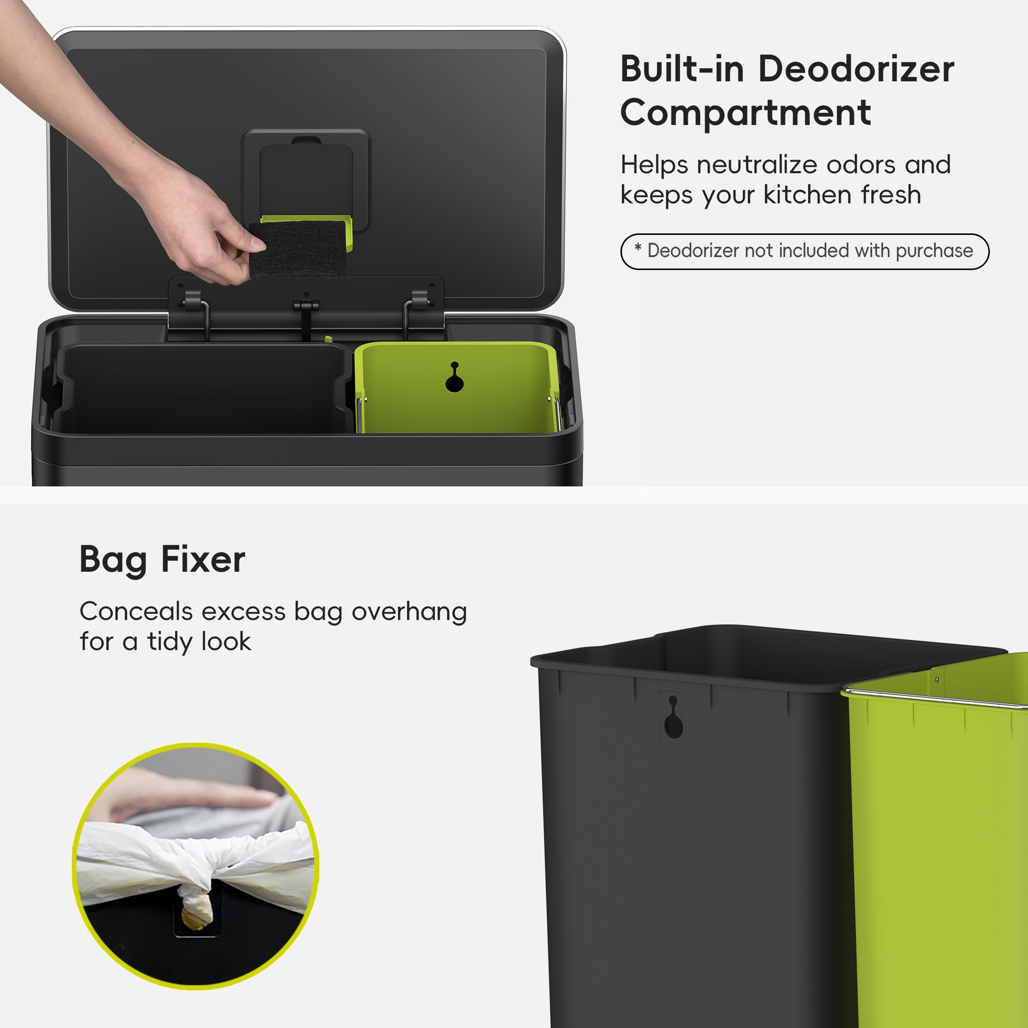 EcoCasa II Step Recycling Can - Dual Compartment 36L+24L-Matte Black