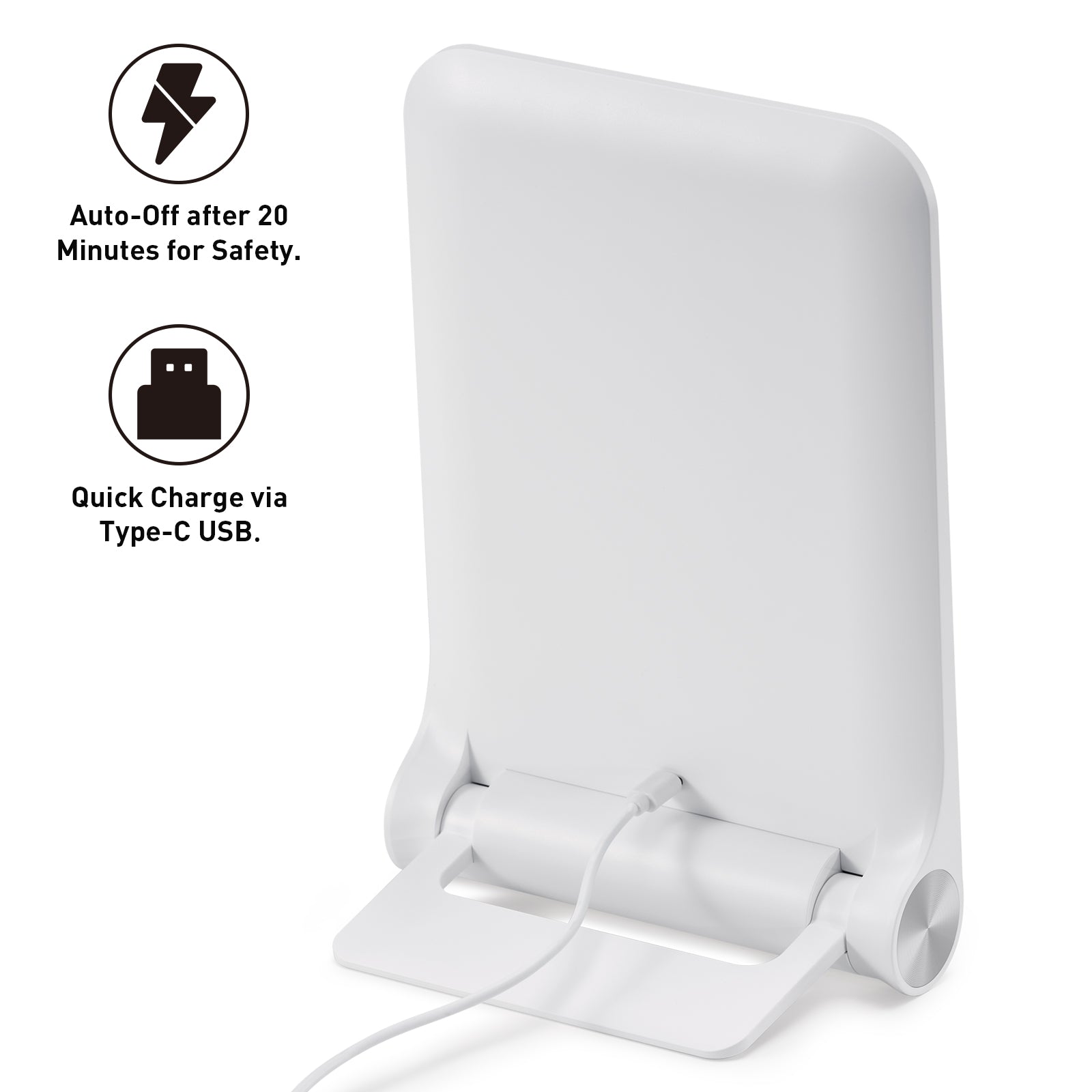 EKO iMira  1X Foldable 10.6" LED Mirror - White – Auto-Off after 20
Minutes for Safety - Quick Charge via
Type-C USB