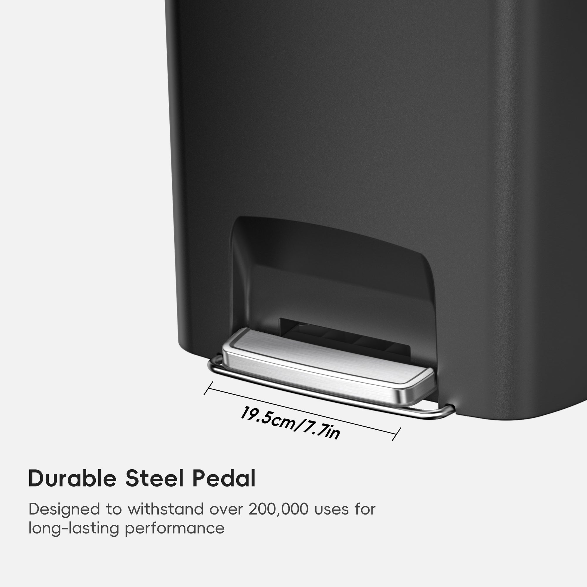 EKO Trash Can Featuring Durable Steel Pedal. Designed to withstand over 200,000 uses for long-lasting performance.