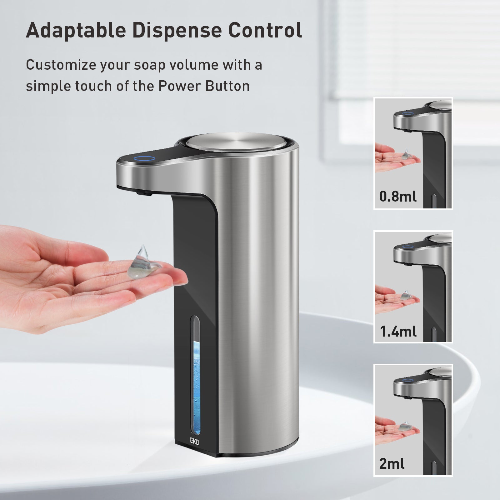 EKO Aroma Smart Liquid Soap Dispenser - Stainless Steel – Adaptable Dispense Control