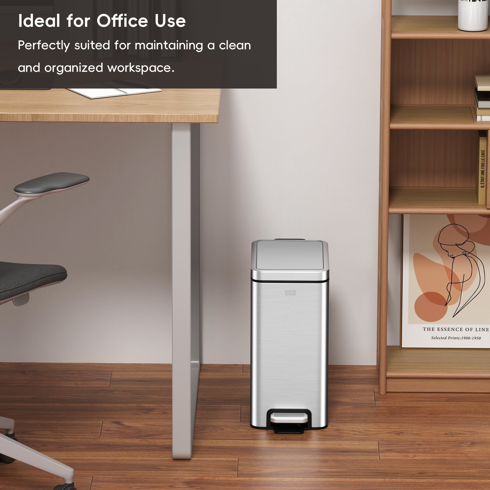 EKO Stella 10 L/2.6 Gal Small Bathroom Step Trash Can - Stainless Steel – Ideal for Office Use