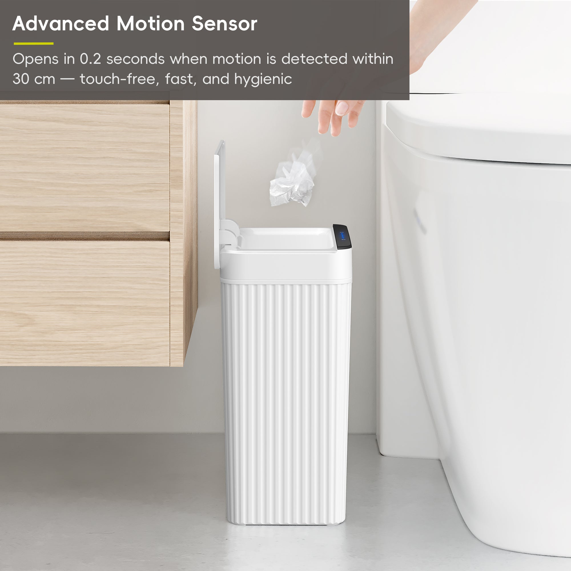 EKO Brio 10L / 2.6 Gallon in White Compact Design Motion Sensor Trash Can – Advanced Motion Sensor