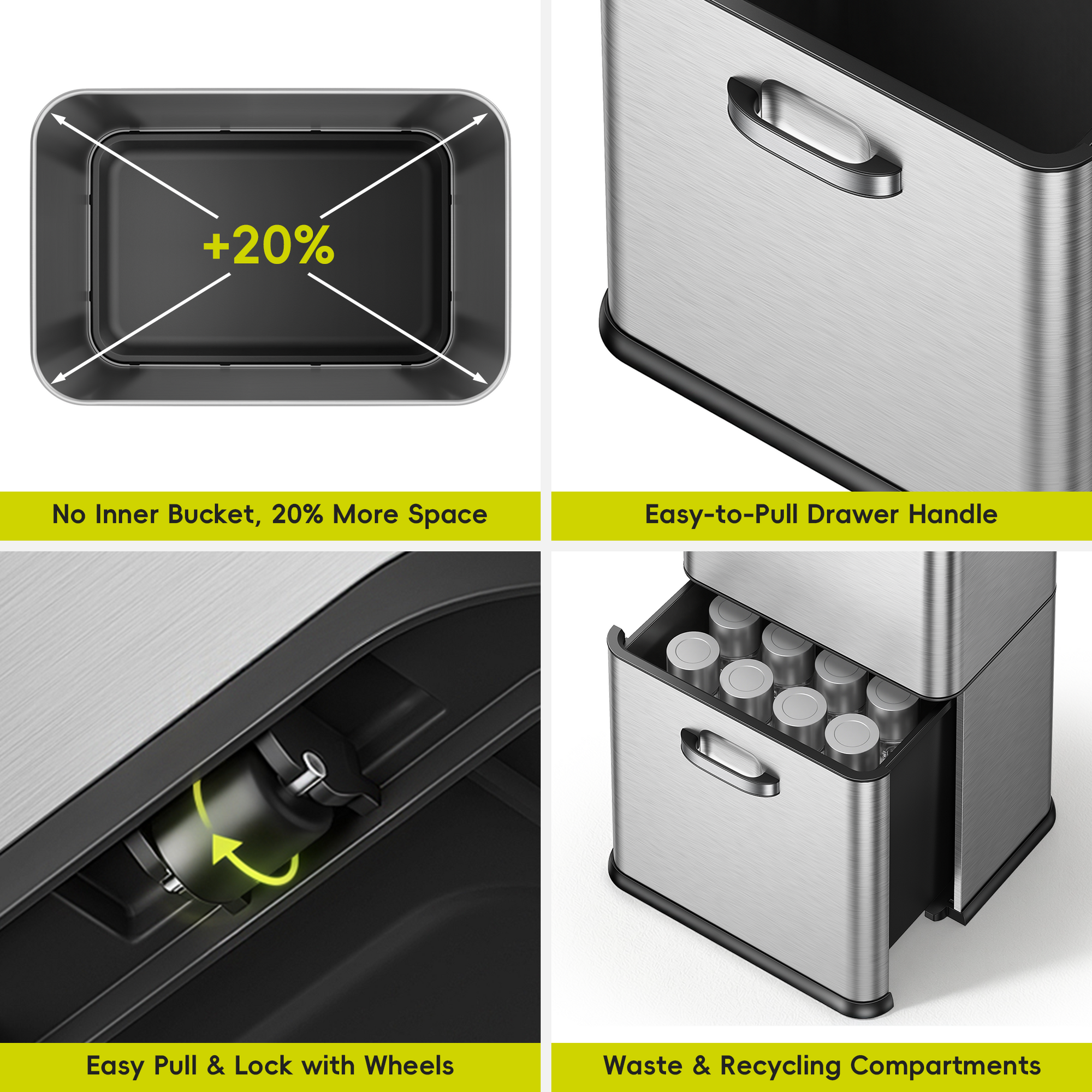 Vintage Dual Compartment 32L + 18L Stainless Steel Motion Sensor Trash Can