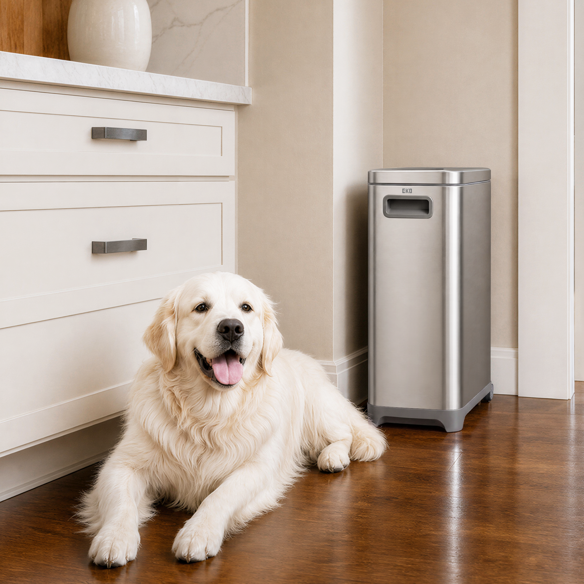EKO 45 lb Stainless Steel Pet Food Storage Container with Lockable Airtight Lid