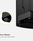Close-up of an EKO trash can bottom wheels mechanism.