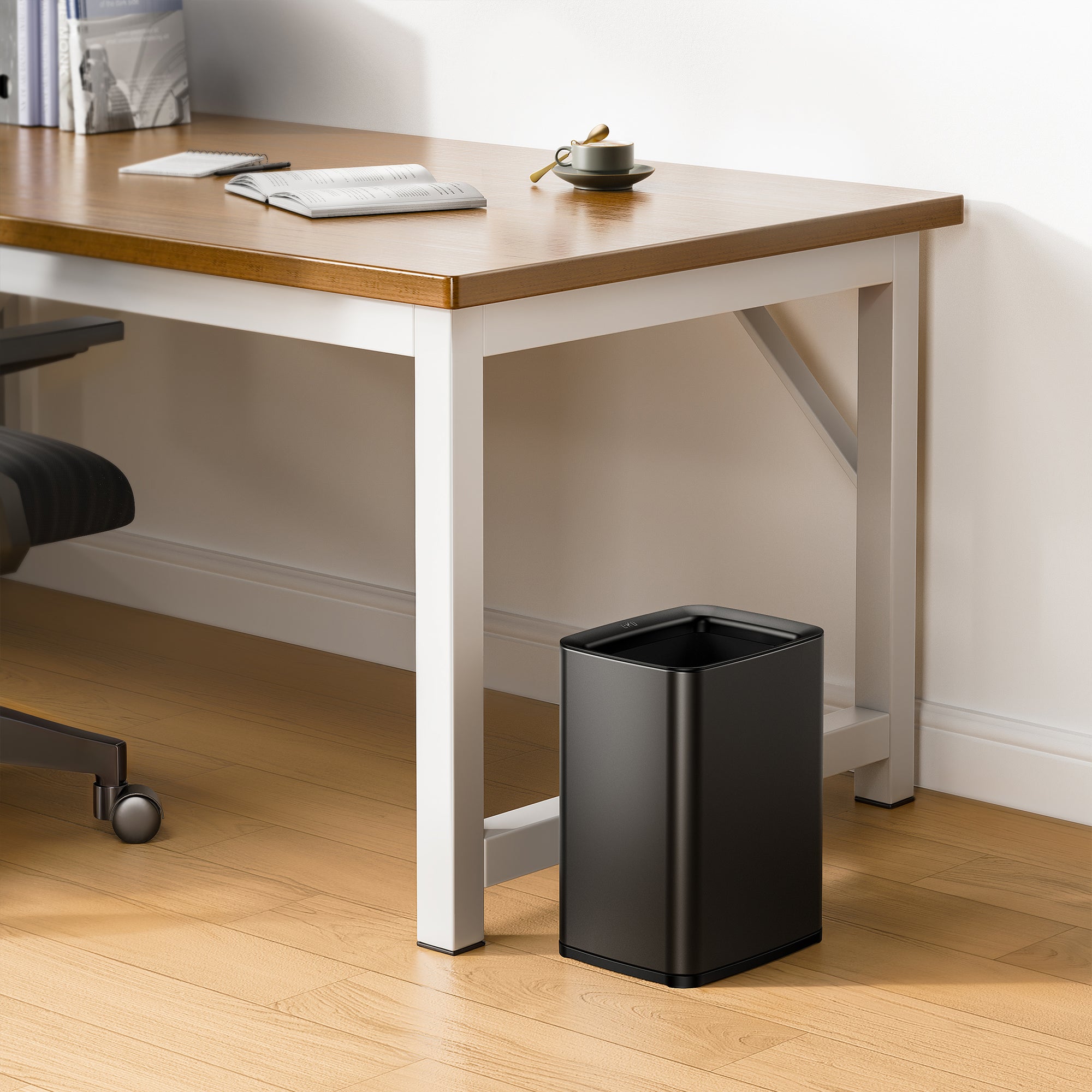 EKO Laguna 2.6 Gallon/10L Open Top Trash Can with Removable Inner Basket, Matte Black – Office