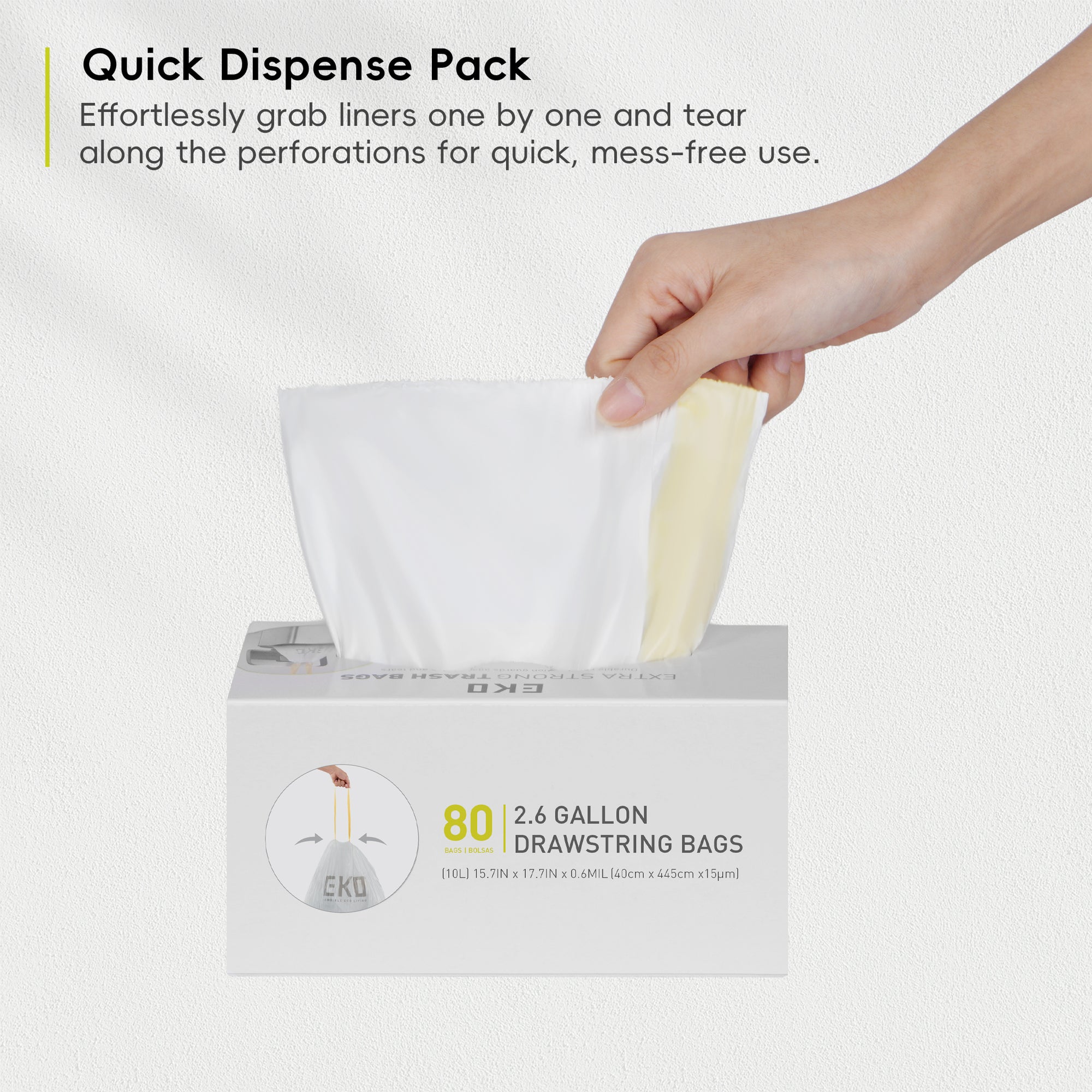 EKO Code B - 2.6 Gallon Easy-Dispense Roll Trash Bag - 80 Count (7-10L) – Quick Dispense Pack