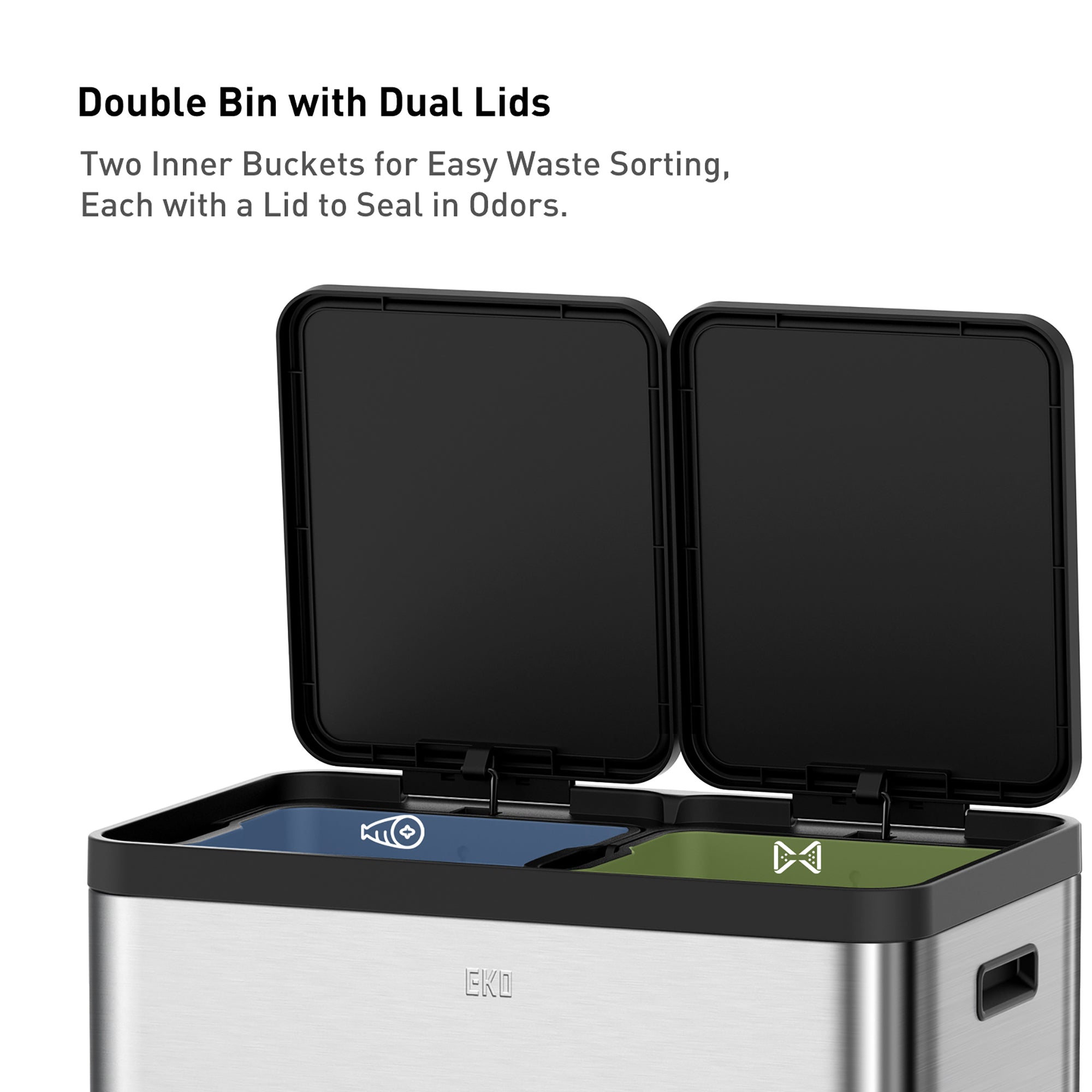 EKO Essential Step Recycling Can - Dual Compartment 30L+30L – Double Bin with Dual Lids