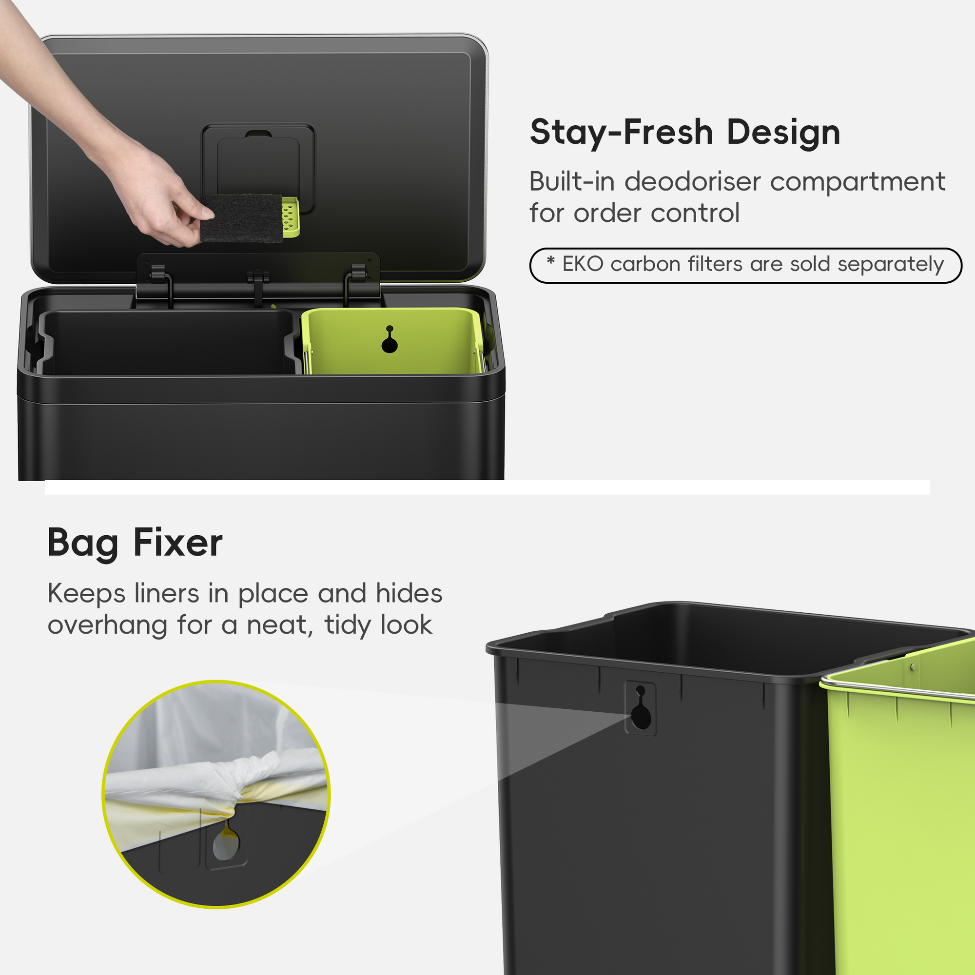 EcoCasa II Step Recycling Can - Dual Compartment 36L+24L-Matte Black