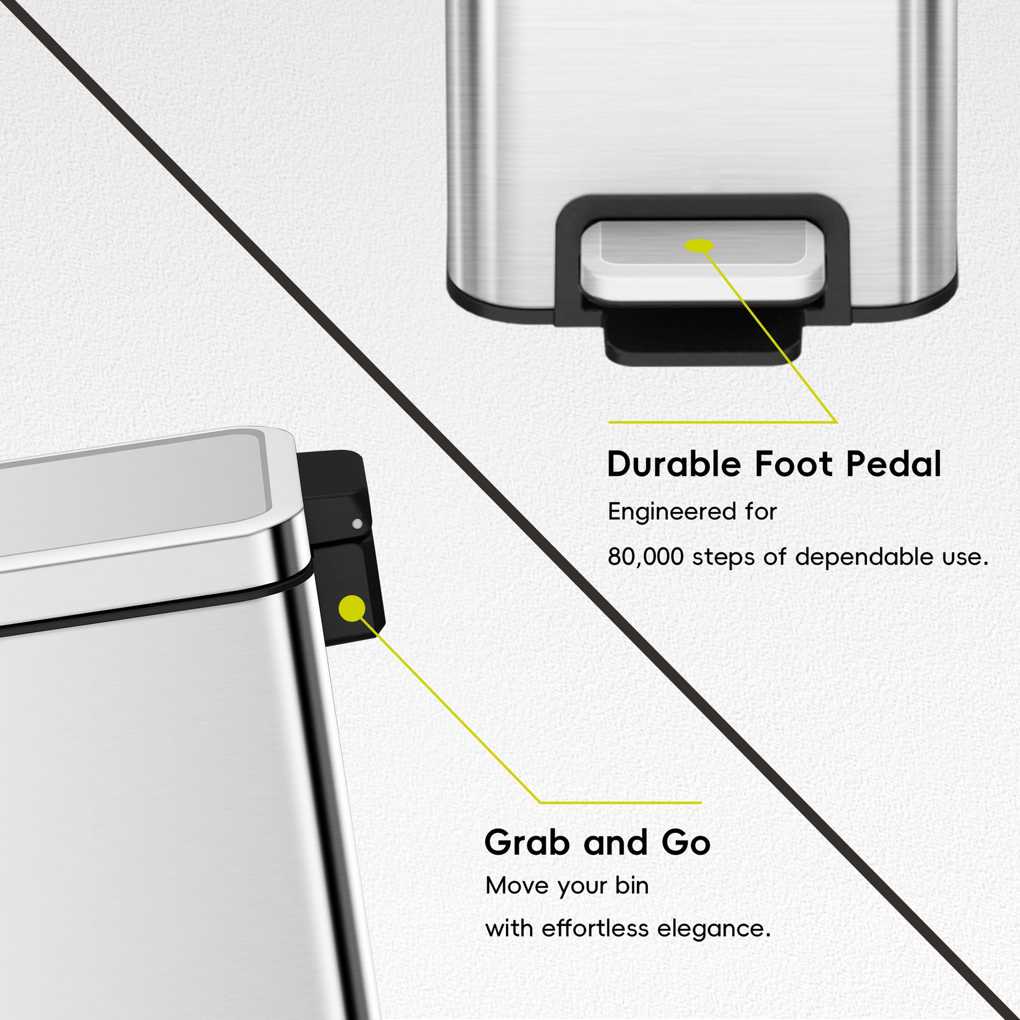 EKO Stella 10 L/2.6 Gal Small Bathroom Step Trash Can - Stainless Steel – Durable Foot Pedal - Grab and Go