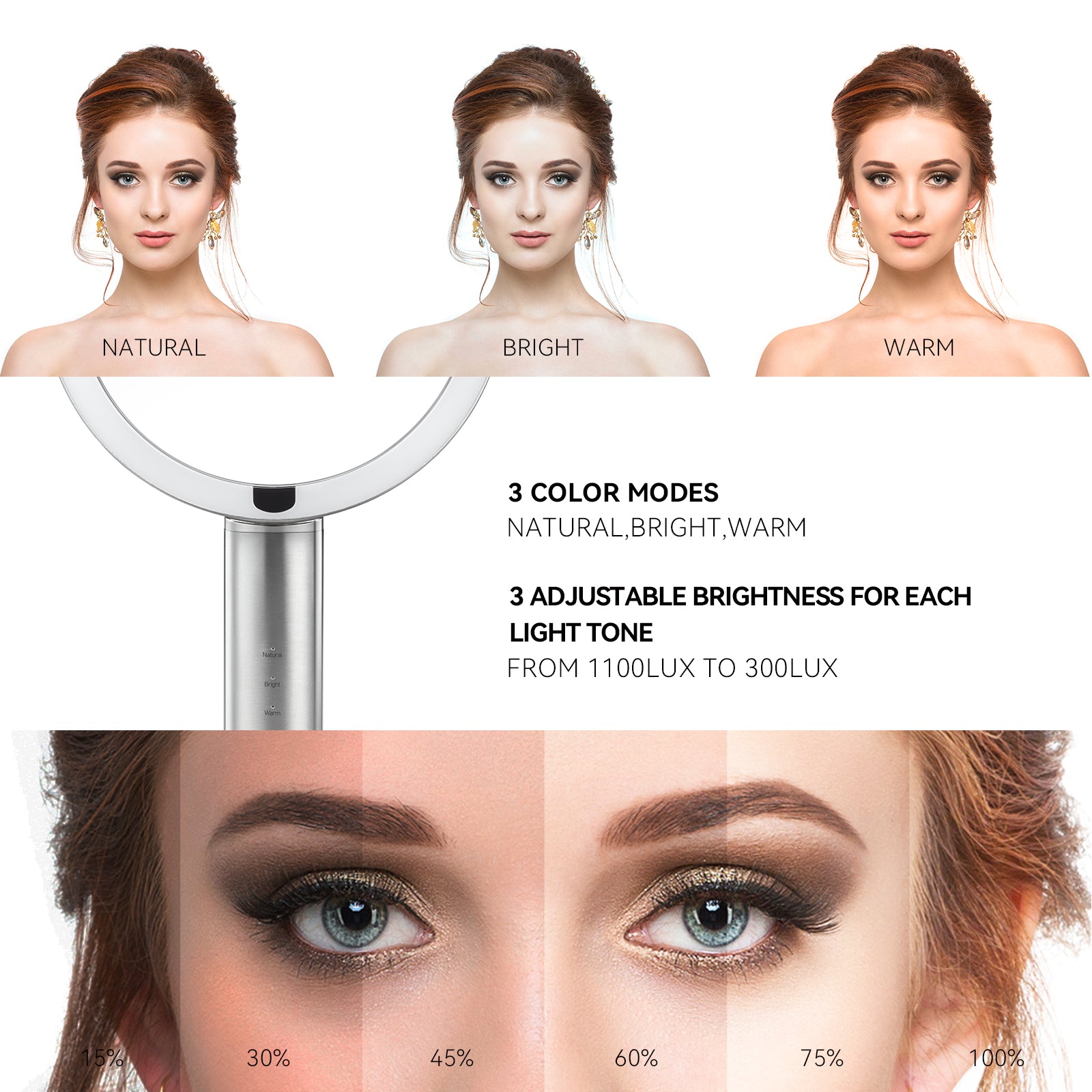 iMira Pro 8" 1X/5X Double Sided Sensor Mirror - Stainless Steel – 3 COLOR MODES - 3 ADJUSTABLE BRIGHTNESS FOR EACH LIGHT TONE