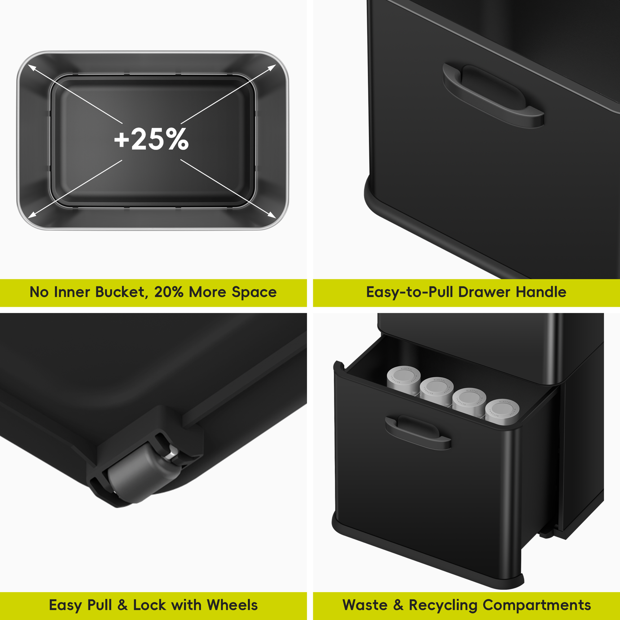 Vintage Dual Compartment 32L + 18L Motion Sensor Trash Can-Matte Black