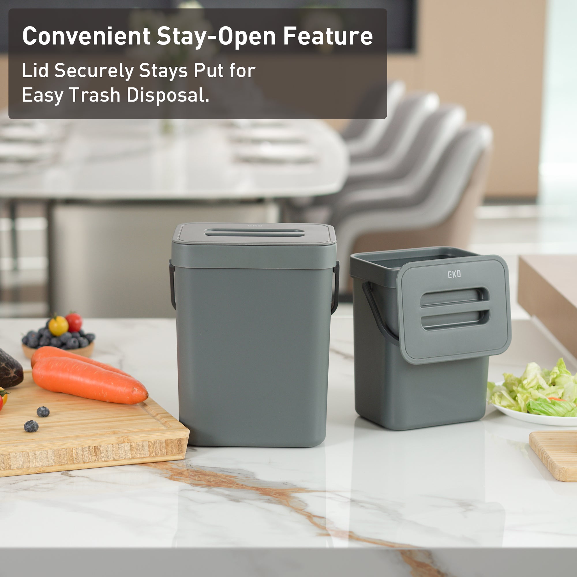EKO Puro Compost Bin with Lid - Dark Gray 5L / 1.32 Gal – Convenient Stay-Open Feature