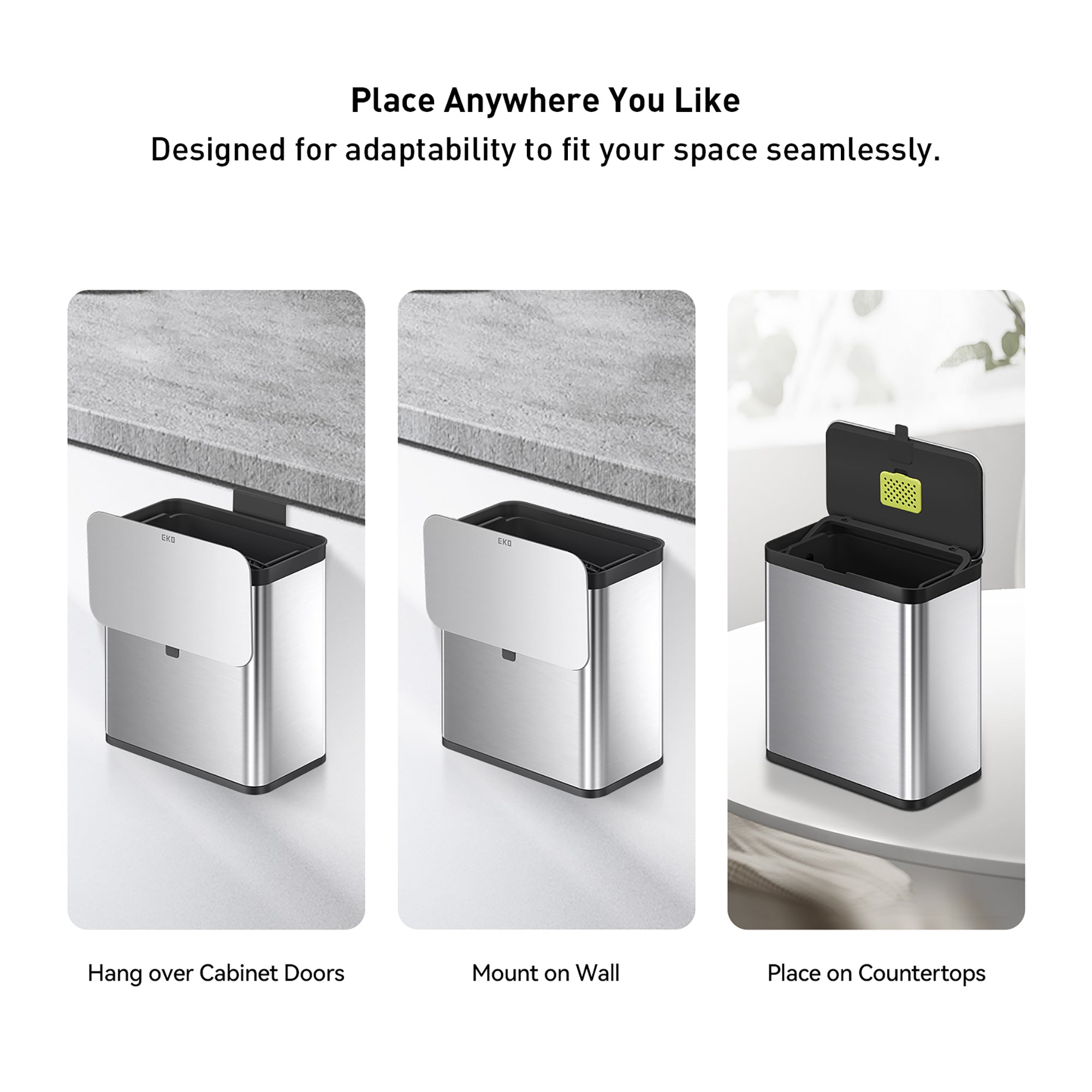 EKO Deluxe Puro Compost Bin with Liner - 7L / 1.85 Gal (Stainless & Black) –  Place Anywhere You Like