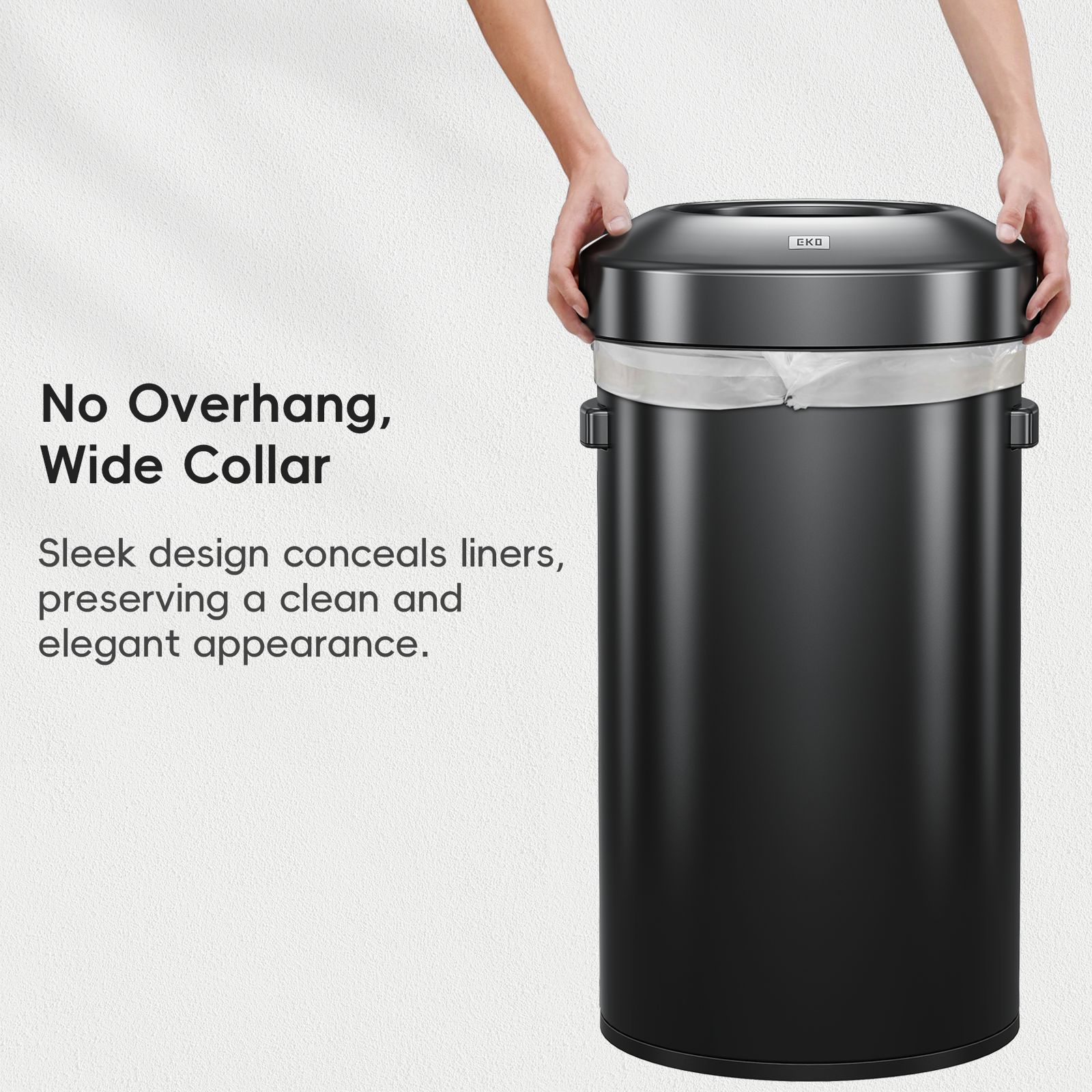 EKO Urban Round Open Top Can Commercial Grade 90L / 23.7 Gal Black Stainless Steel Trash Can – No Overhang, Wide Collar- Sleek design conceals liners, preserving a clean and elegant appearance
