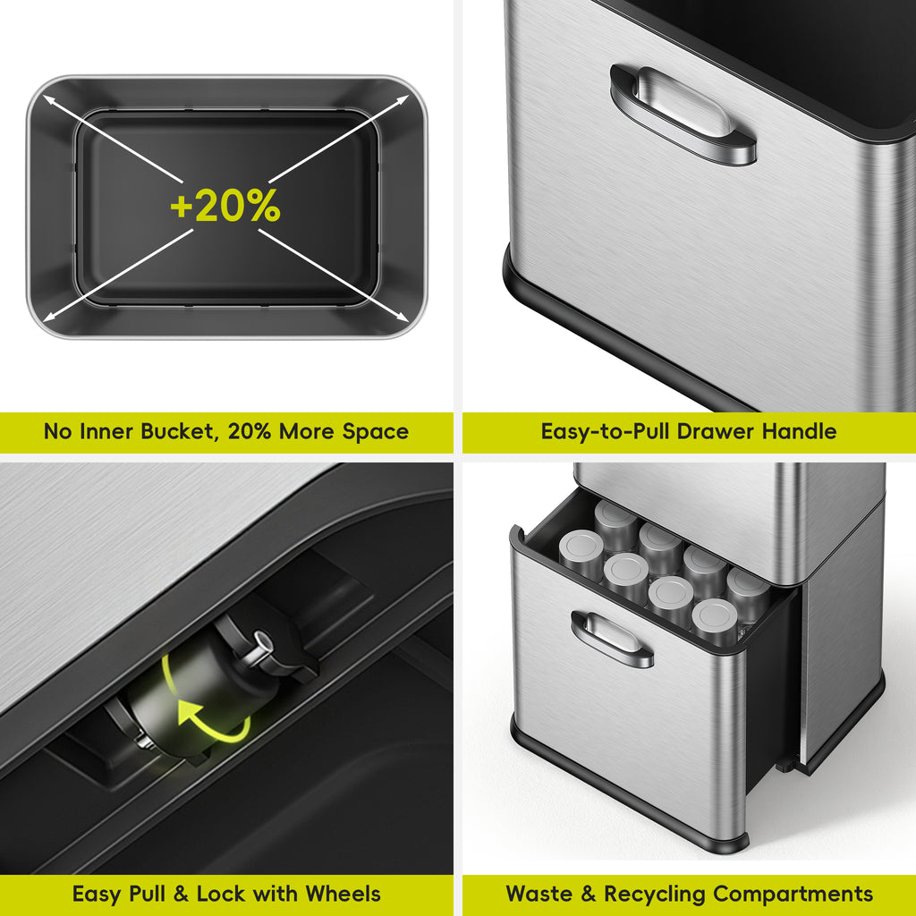 Vintage Dual Compartment Motion Sensor Trash Can Stainless Steel