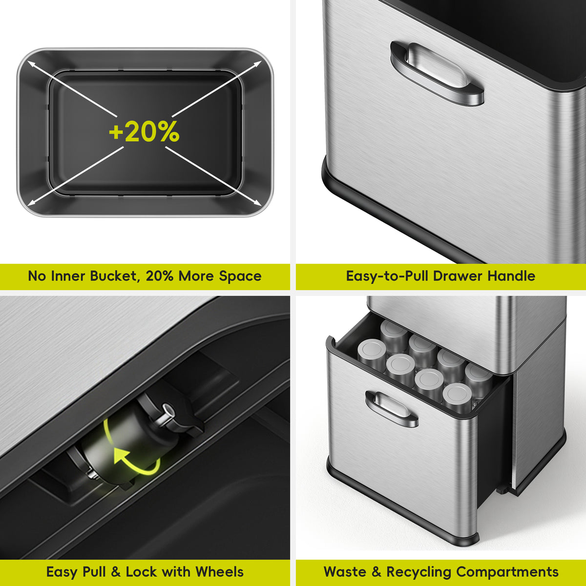 Vintage Dual Compartment Motion Sensor Trash Can Stainless Steel