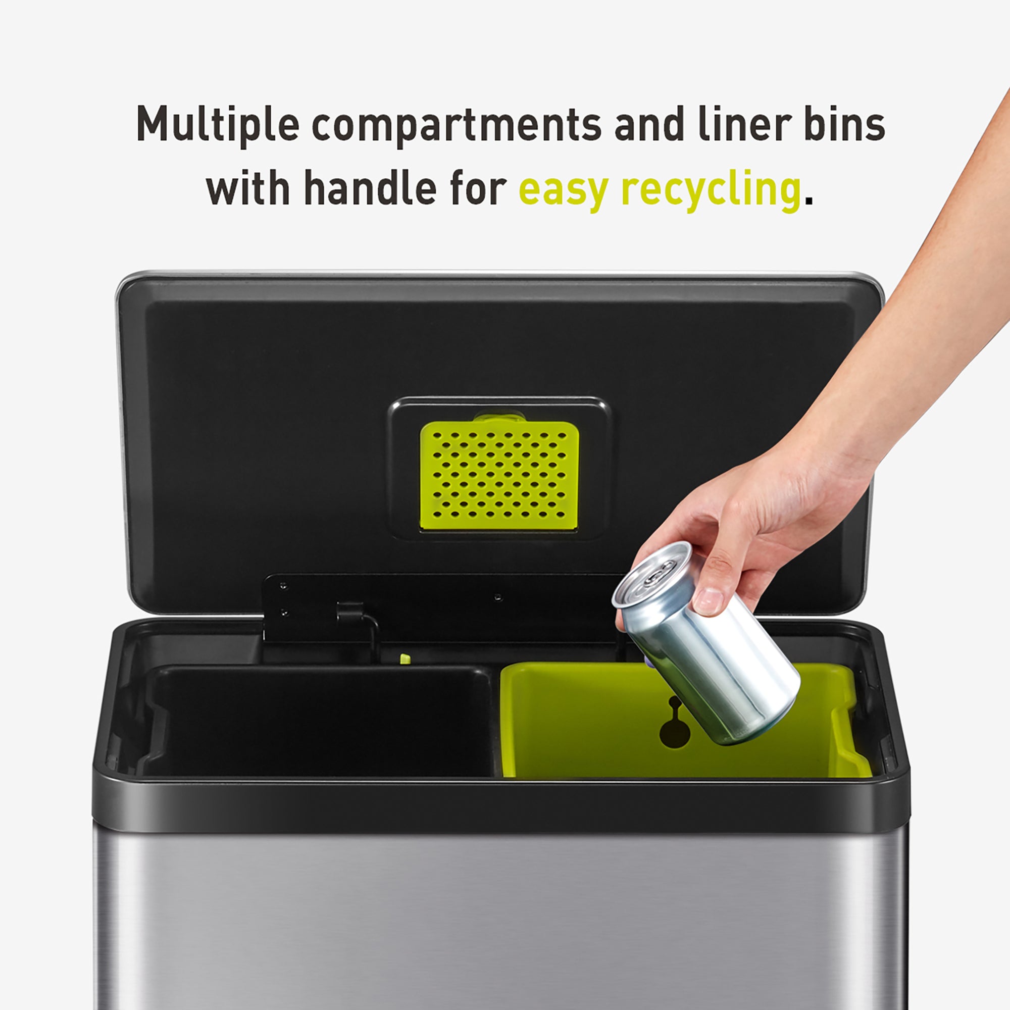 EKO EcoCasa II Step Recycling Can - Dual Compartment 20L+20L – Multiple compartments and liner bins with handle for easy recycling