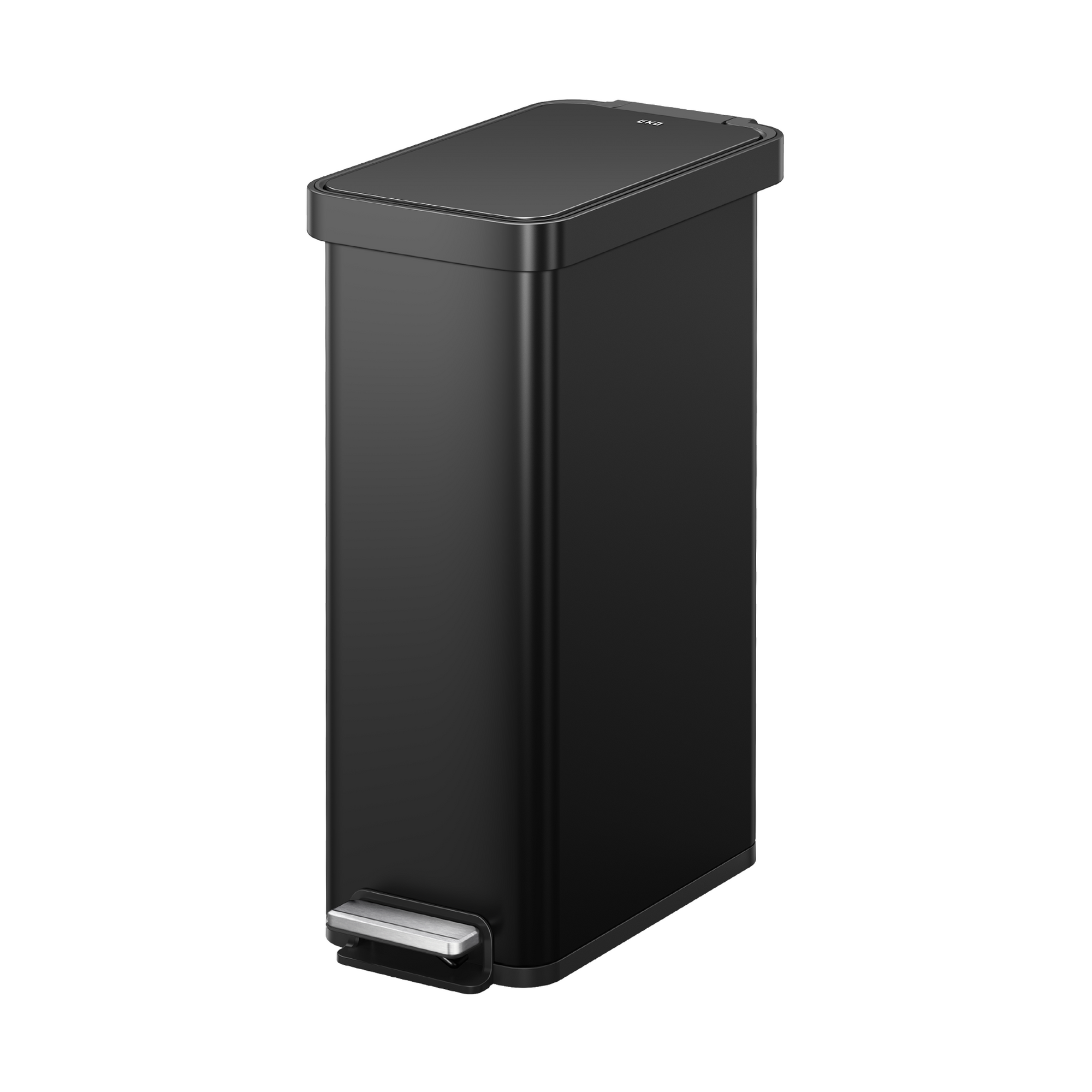 EKO Hudson Slim 50 Liter / 13 Gallon Matte Black Step Trash Can with Lid.