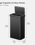 EKO  Trash Can with dimensions labeled.