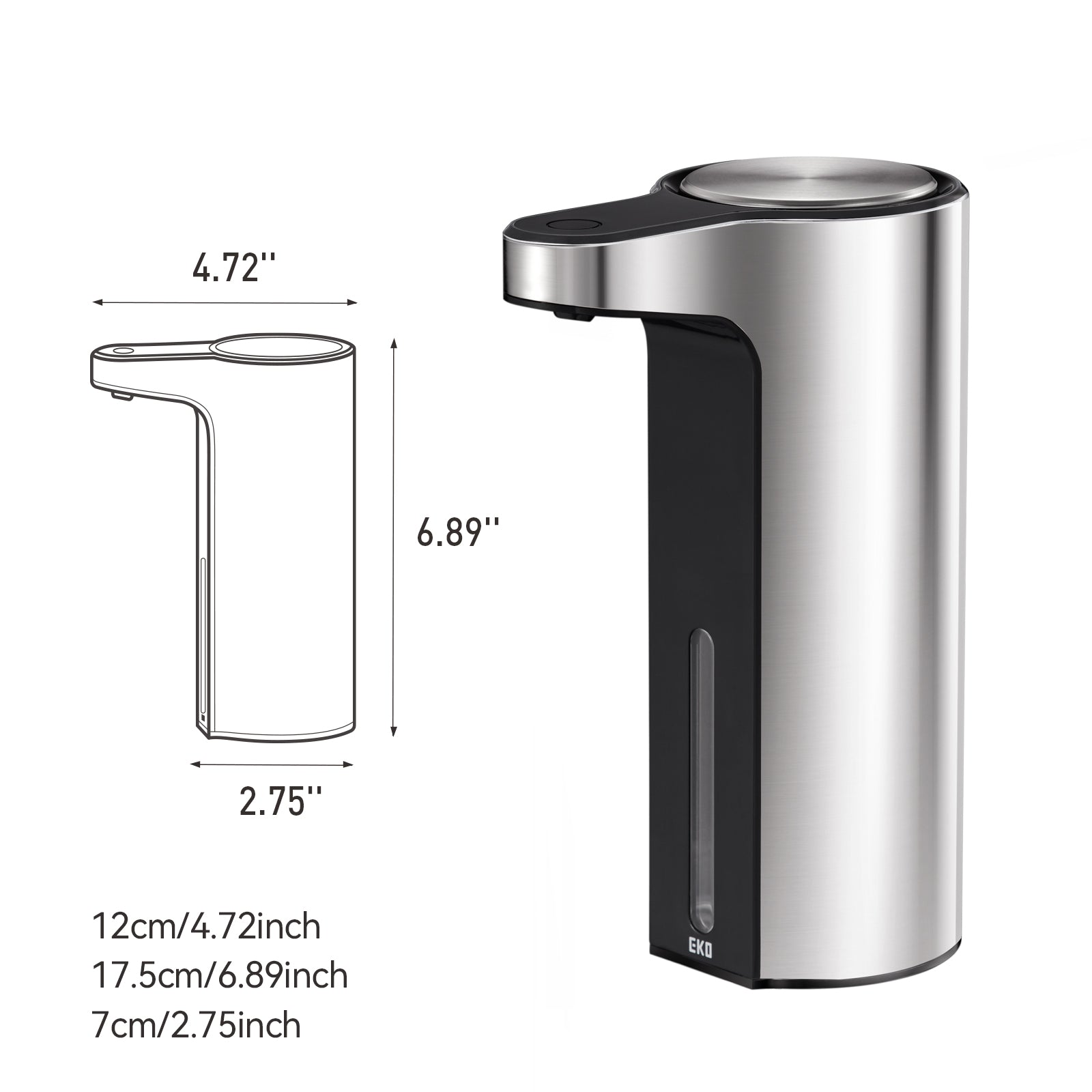 EKO Aroma Smart Liquid Soap Dispenser - Stainless Steel – Dimensions