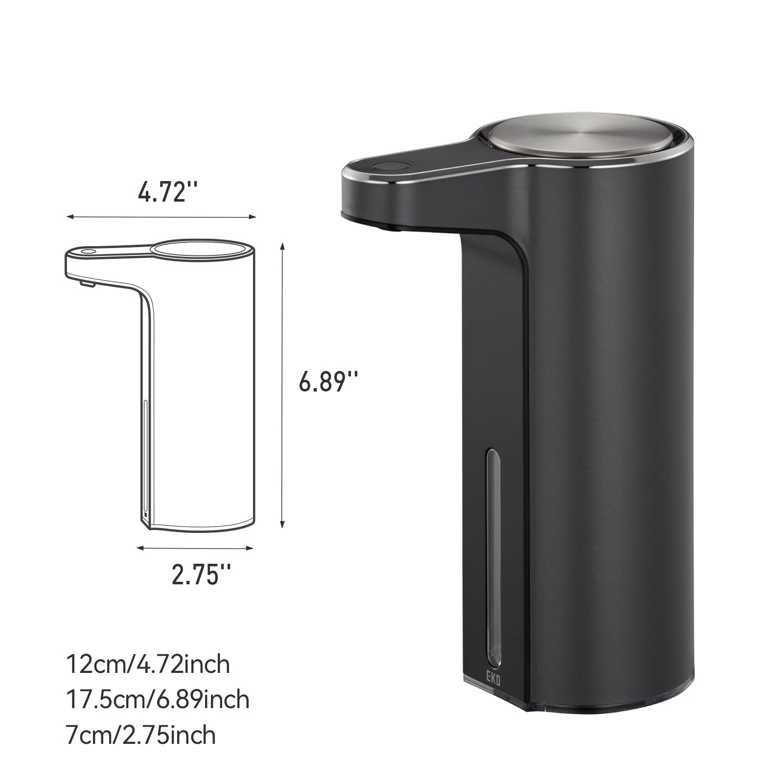 EKO Aroma Smart Liquid Soap Dispenser - Dark Gray – Dimensions