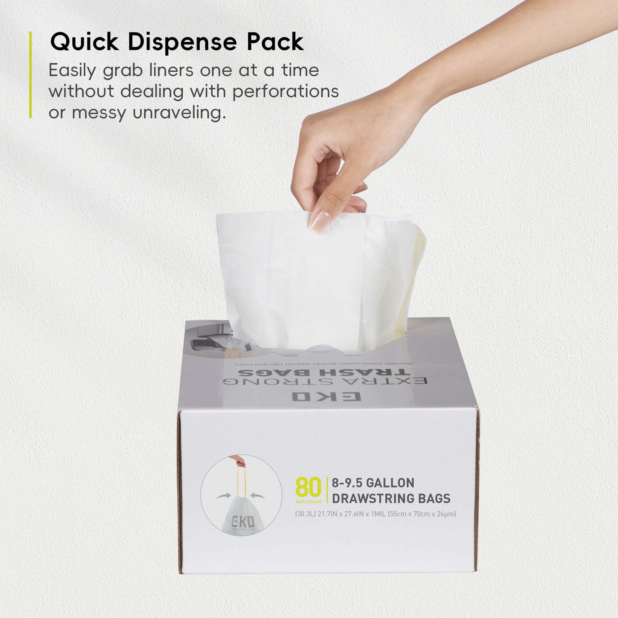 EKO Code E - 8 Gallon Easy-Dispense Roll Trash Bag - 80 Count (30.3-36L) – Quick Dispense Pack