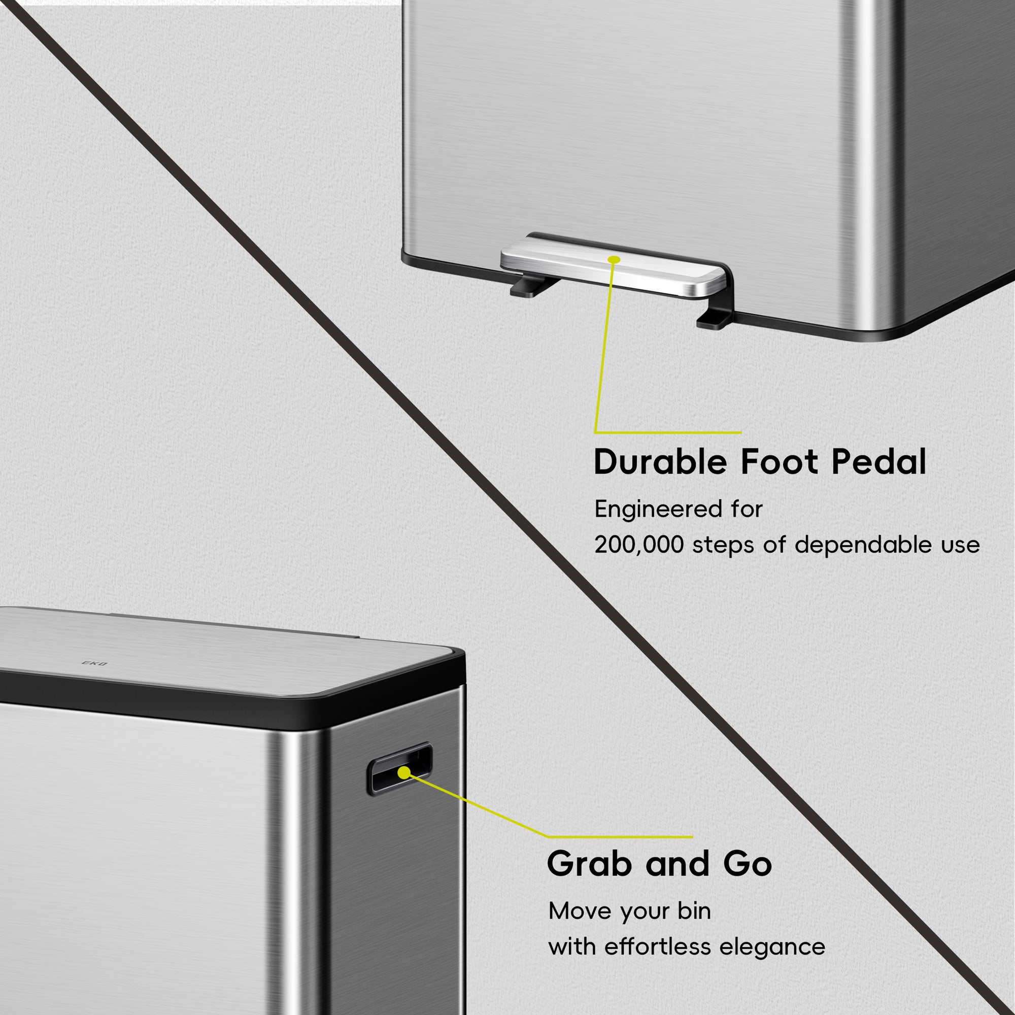 EKO EcoCasa II Step Recycling Can - Dual Compartment 36L+24L – Durable Foot Pedal - Grab and Go
