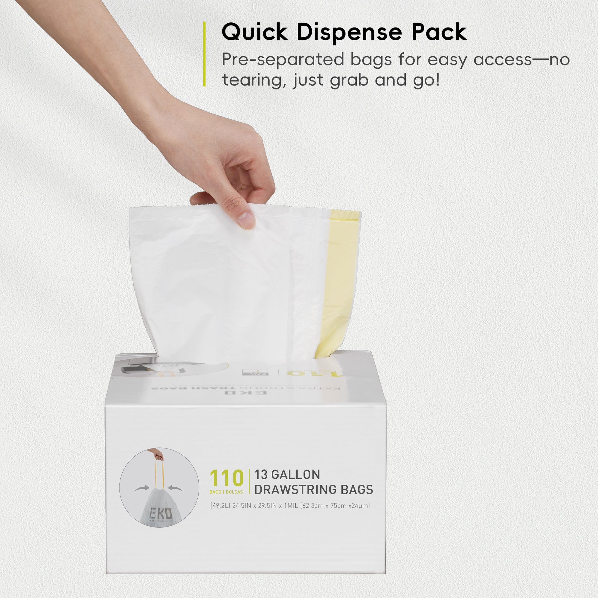 EKO Code F - 13 Gallon Trash Bag - 60 Count – Quick Dispense Pack