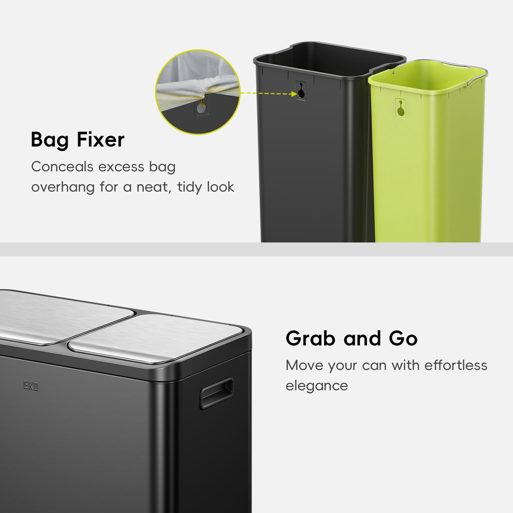 EcoCasa Dual Compartment Step Recycling Trash Can, 30+20 L / 8+5.3 Gal, Stainless Steel