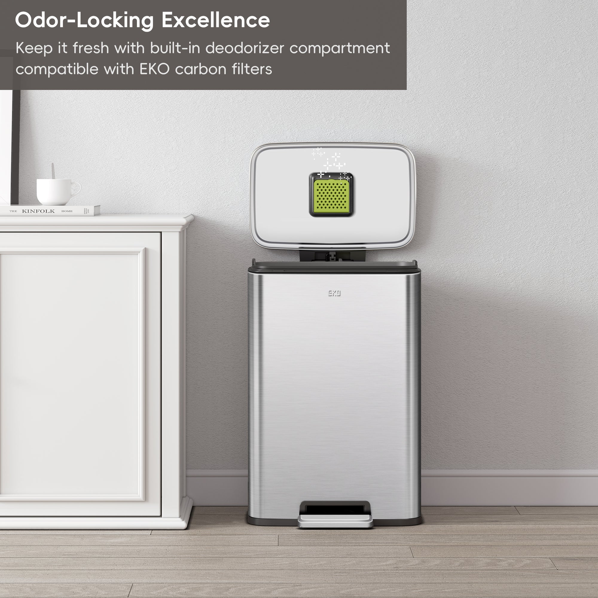 Madison Step Can with Liner – 50Liter / 13.2 Gallon – Stainless Steel