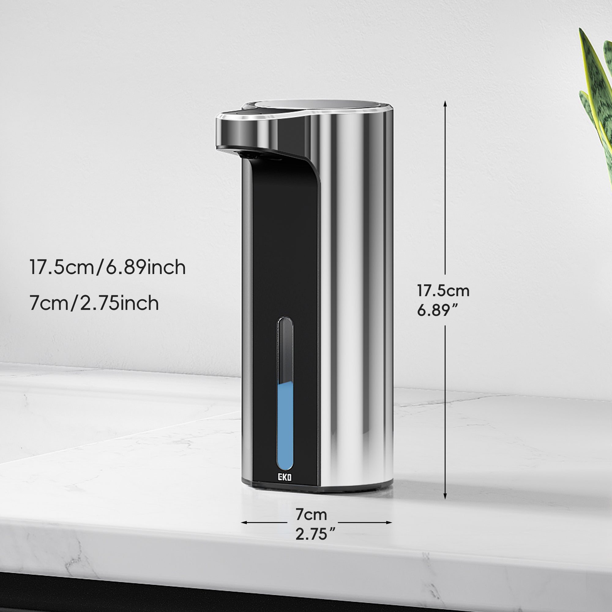EKO Aroma Smart Liquid Soap Dispenser - Chrome Metallic – Dimensions