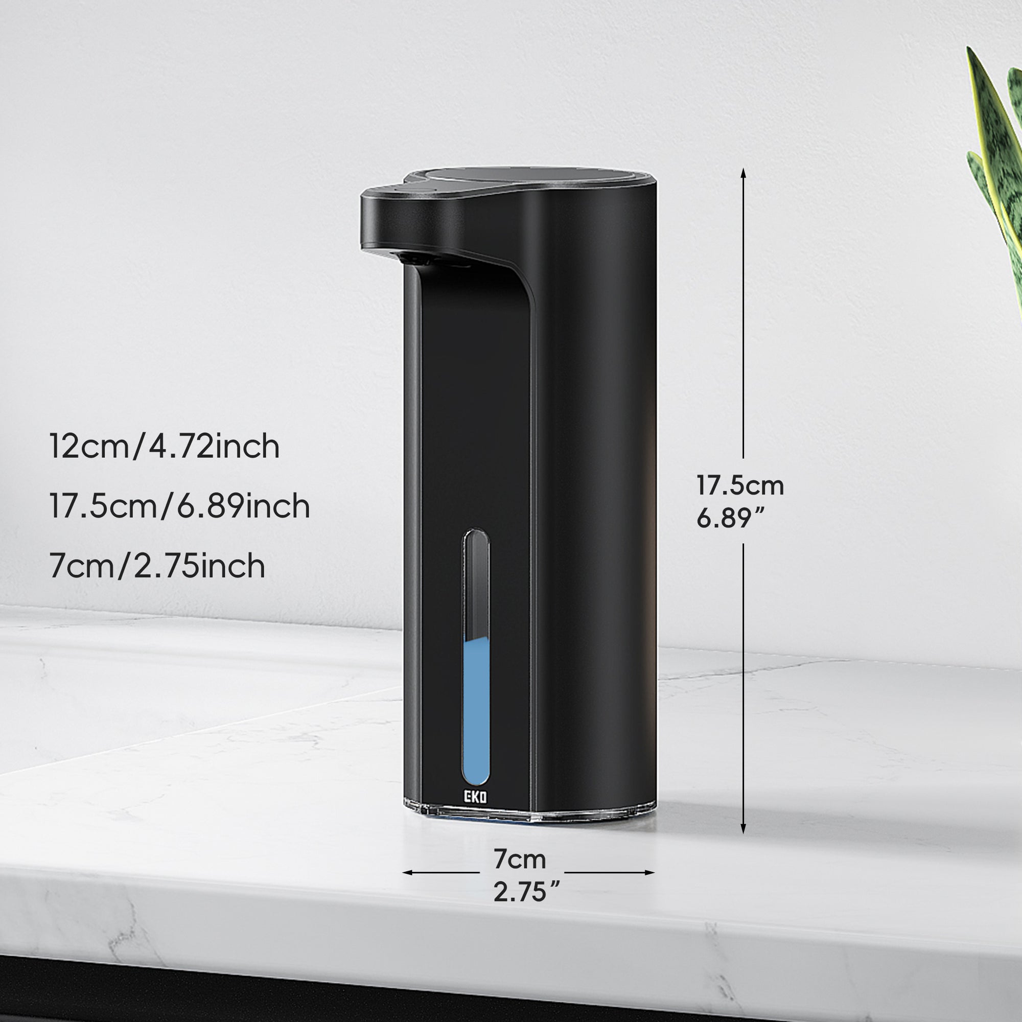 EKO Aroma Smart Liquid Soap Dispenser - Matte Black – Dimensions