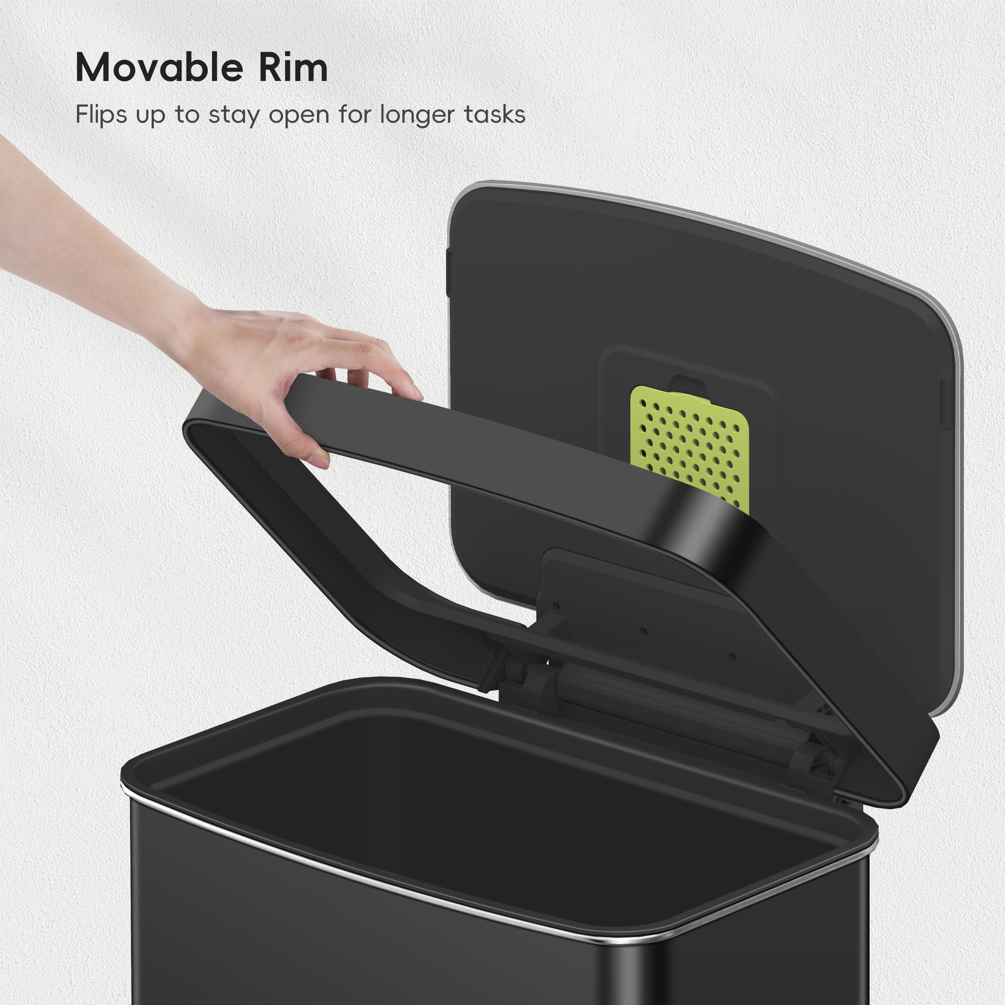 EKO Hudson  75Liter / 19.8 Gallon Step Trash Can with Bag Compartment - Matte Black – Movable Rim