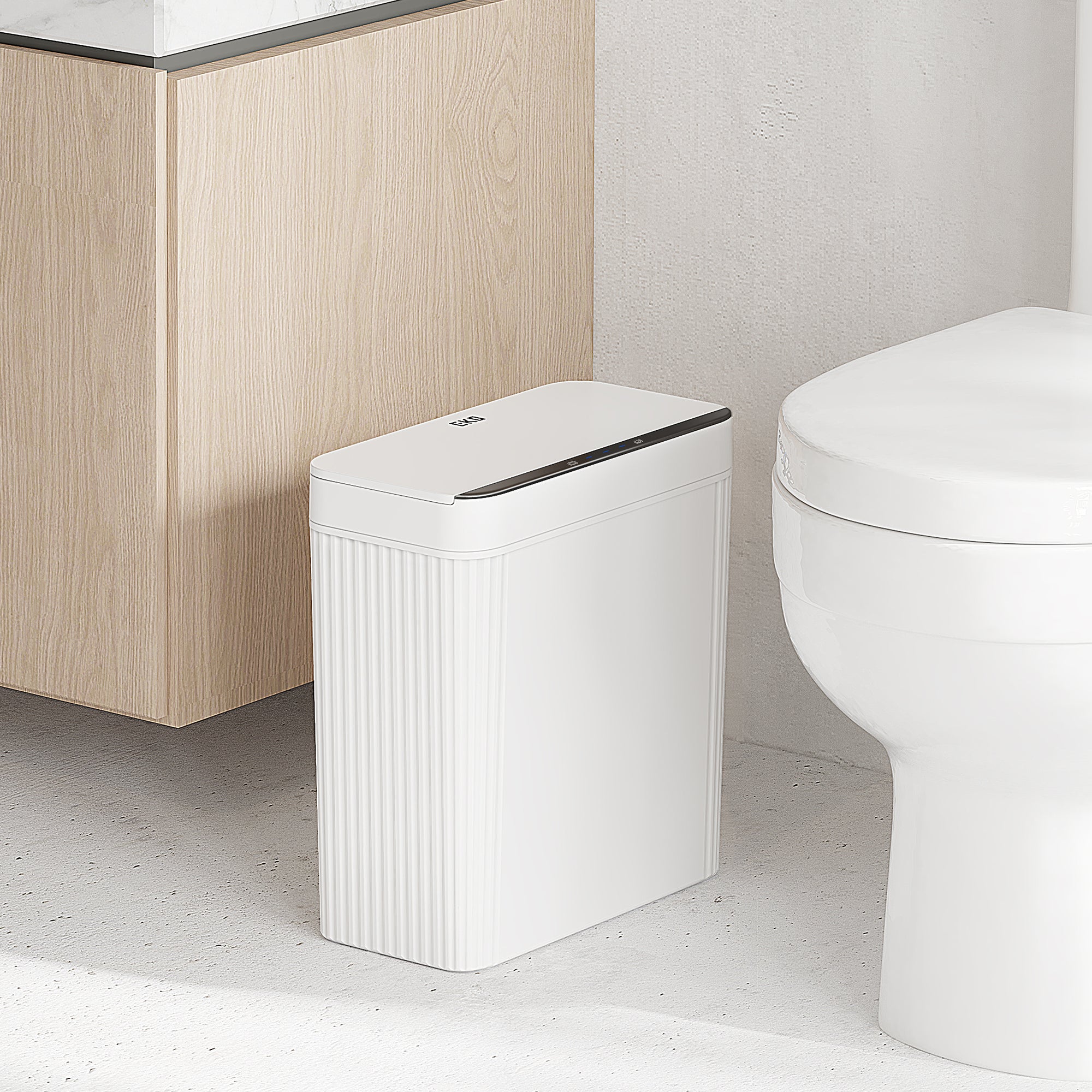 EKO Brio 10L / 2.6 Gallon in White Compact Design Motion Sensor Trash Can – Bathroom