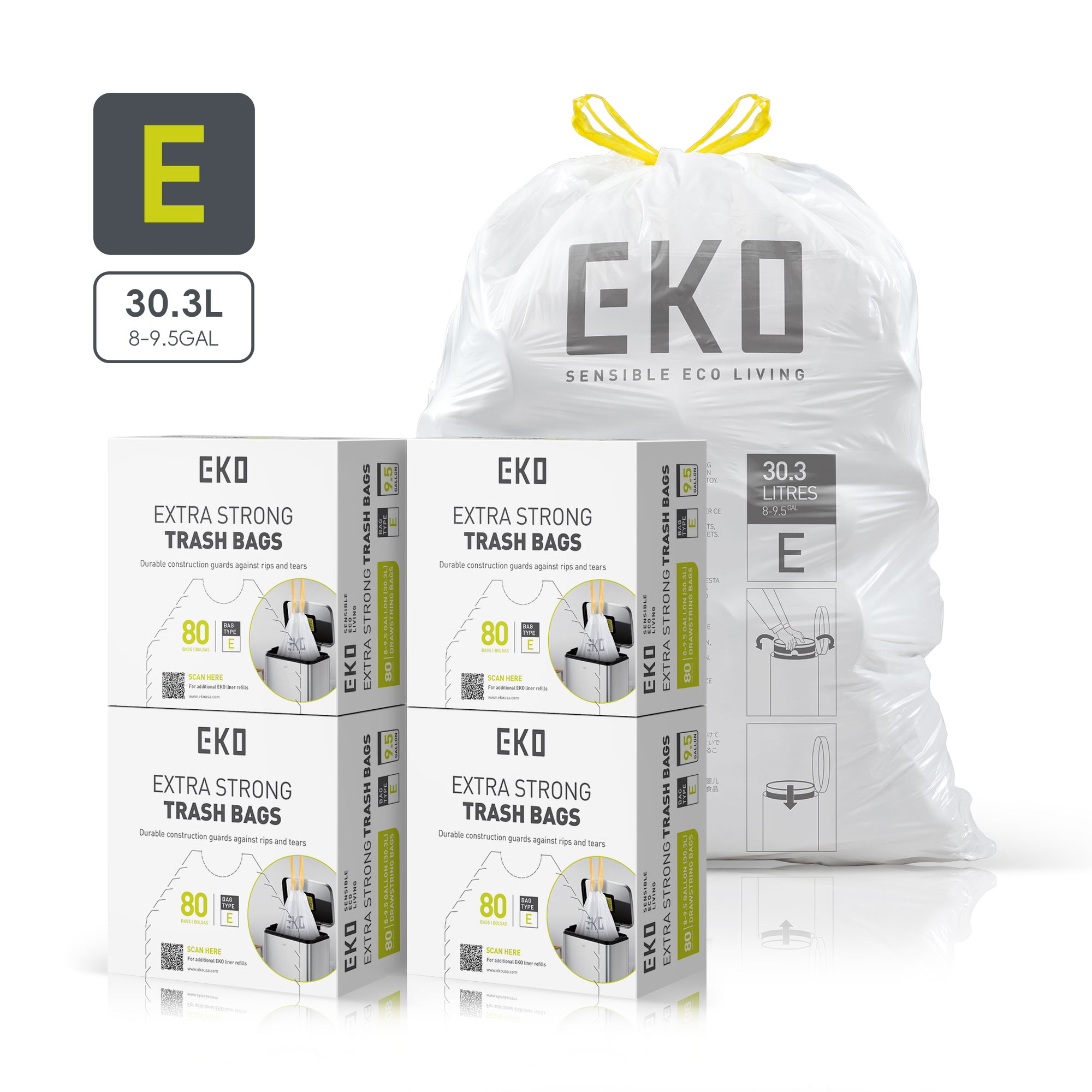 Code E - 8 Gallon Easy-Dispense Roll Trash Bag - 320 Count
