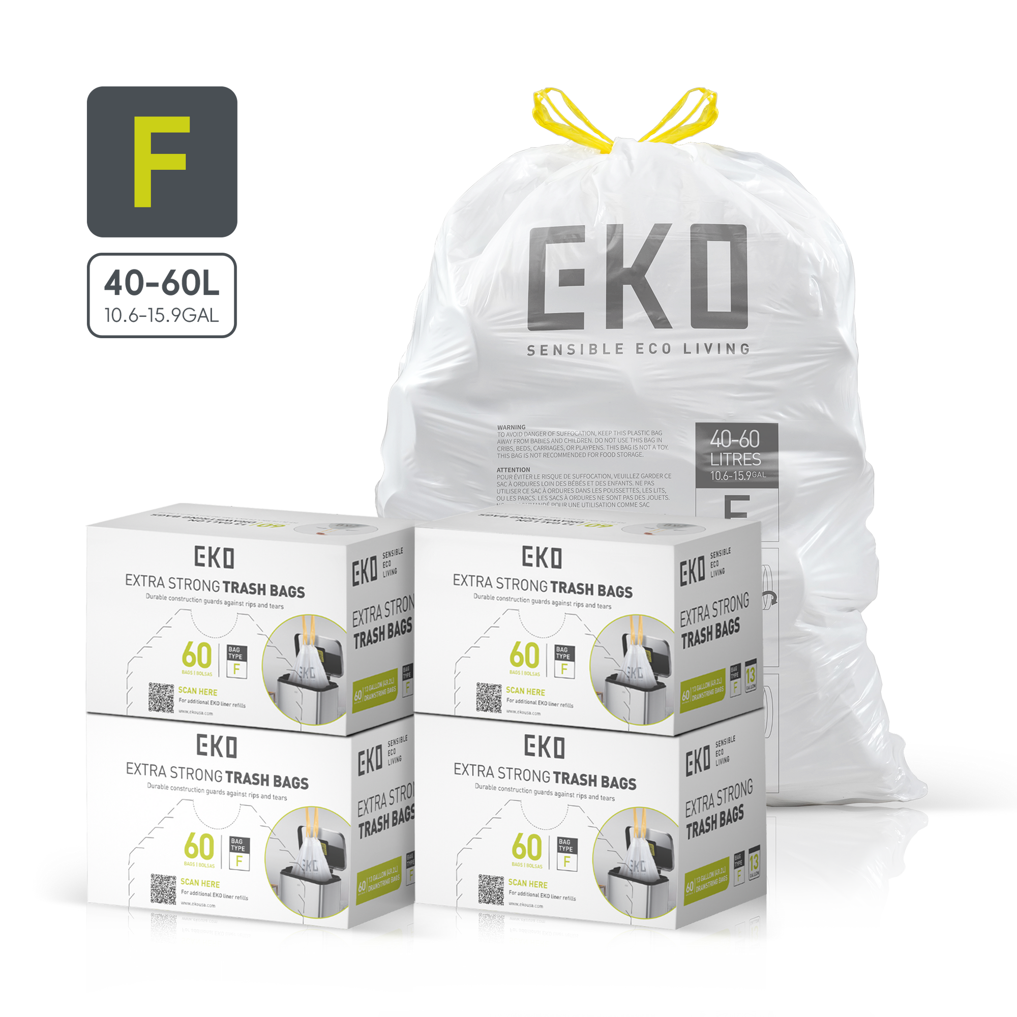 Code F - 13 Gallon  Easy-Dispense Roll Trash Bag - 240 Count