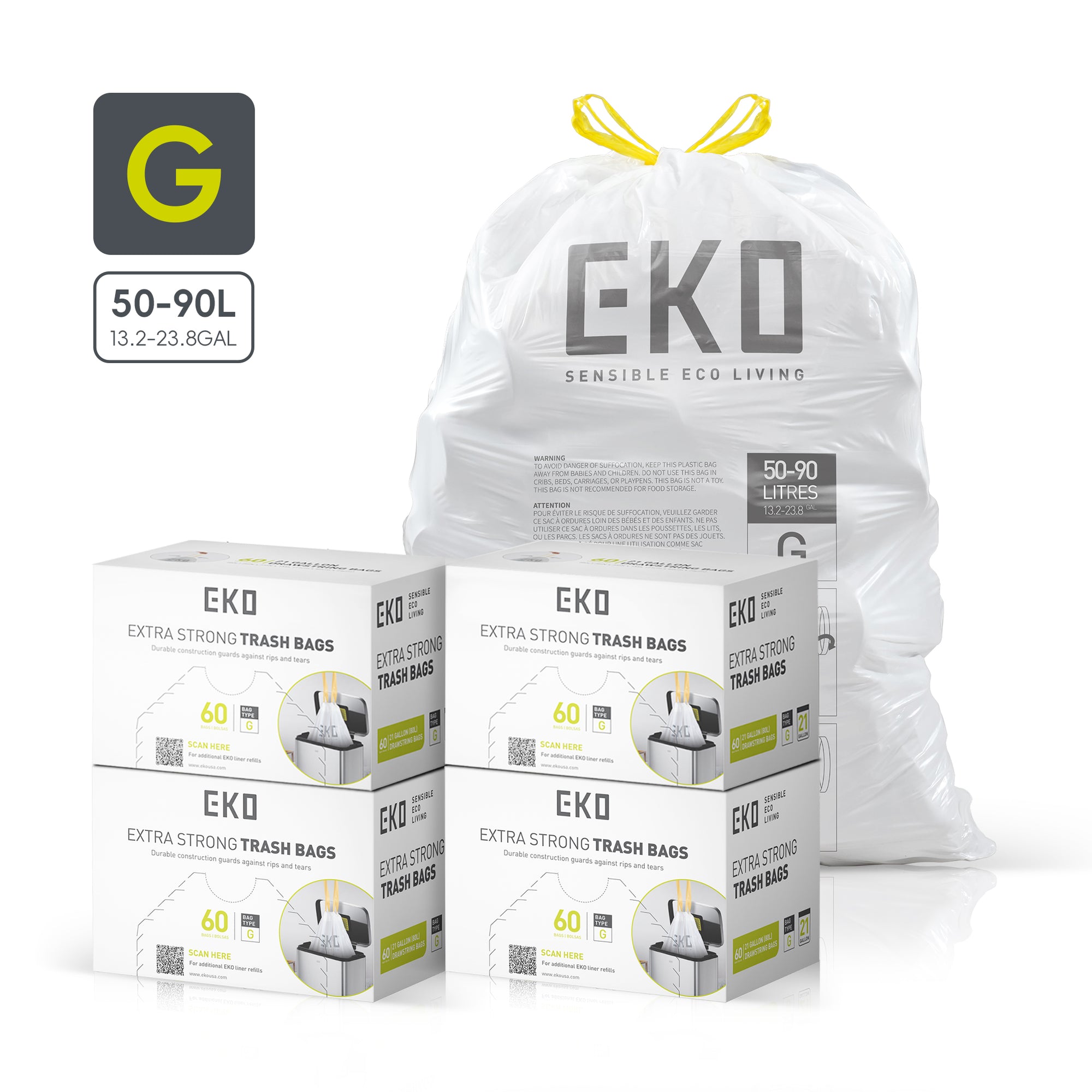 EKO 50-90L trash bags and boxes.