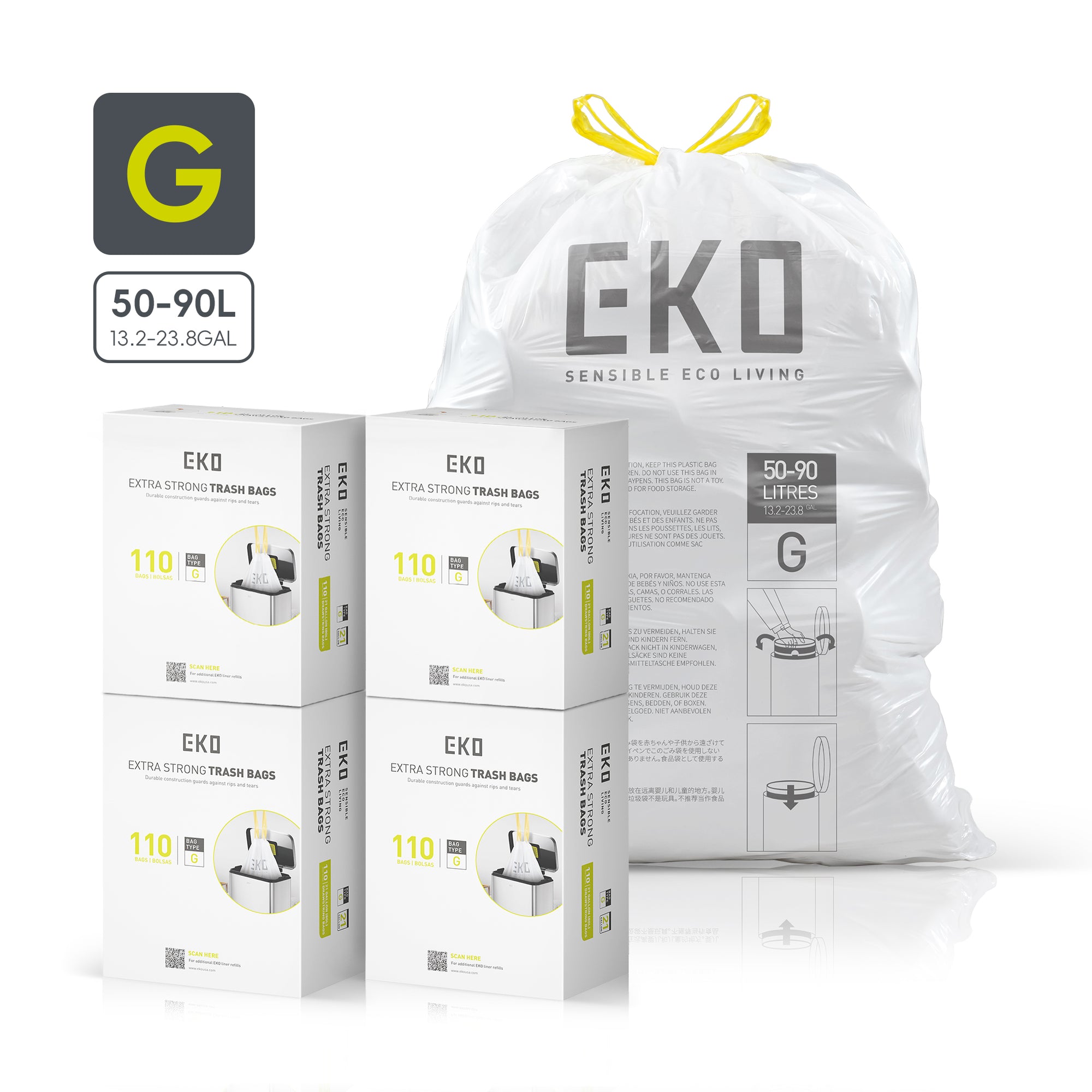 Code G - 21 Gallon Easy-Dispense Roll Trash Bag - 440 Count