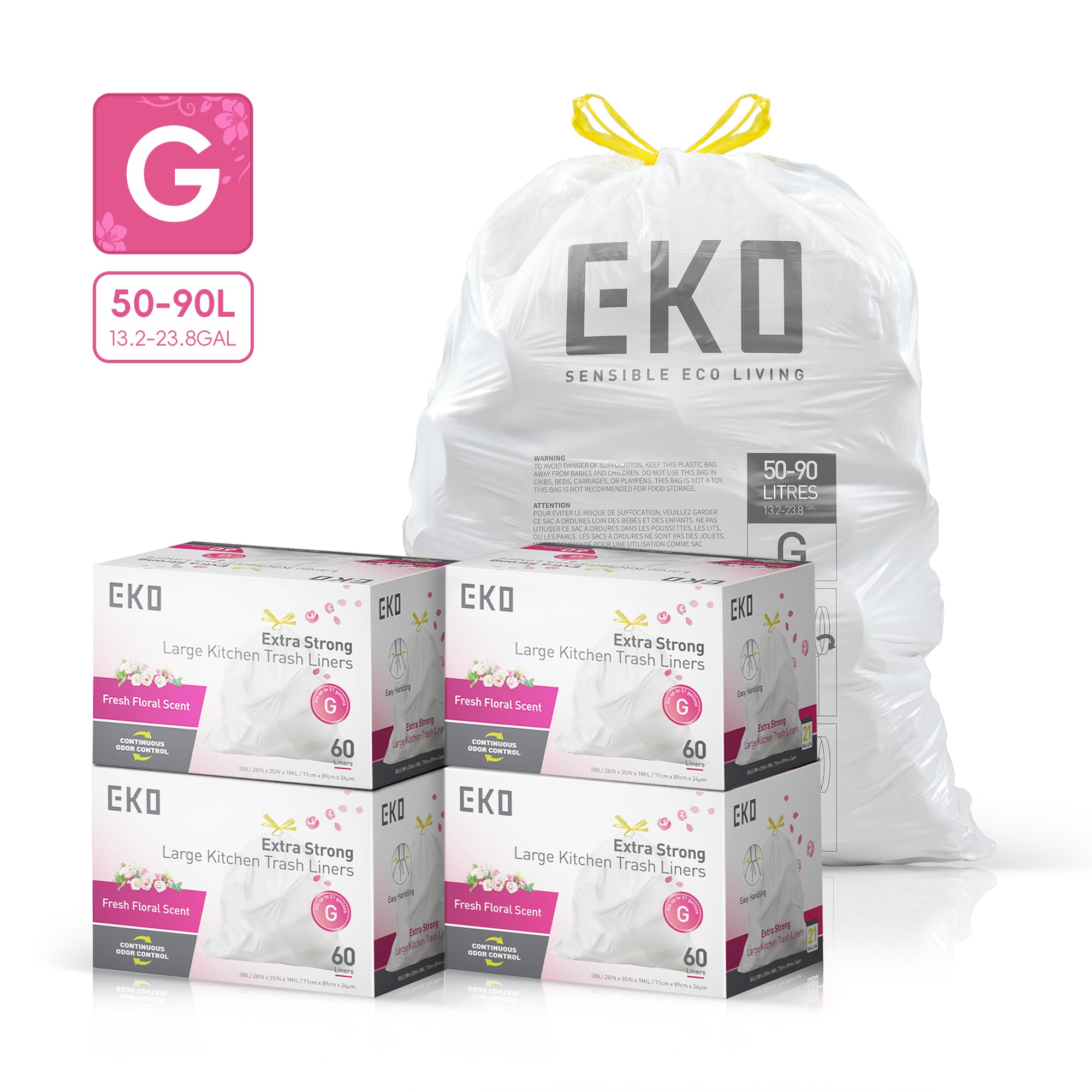 EKO Strong Trash Bags. Fresh Floral Scent (50-90L).