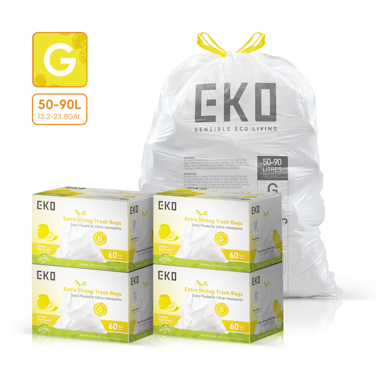Code G Easy-Dispense Roll Trash Bags, 50-90 L / 13.2-23.8 Gal