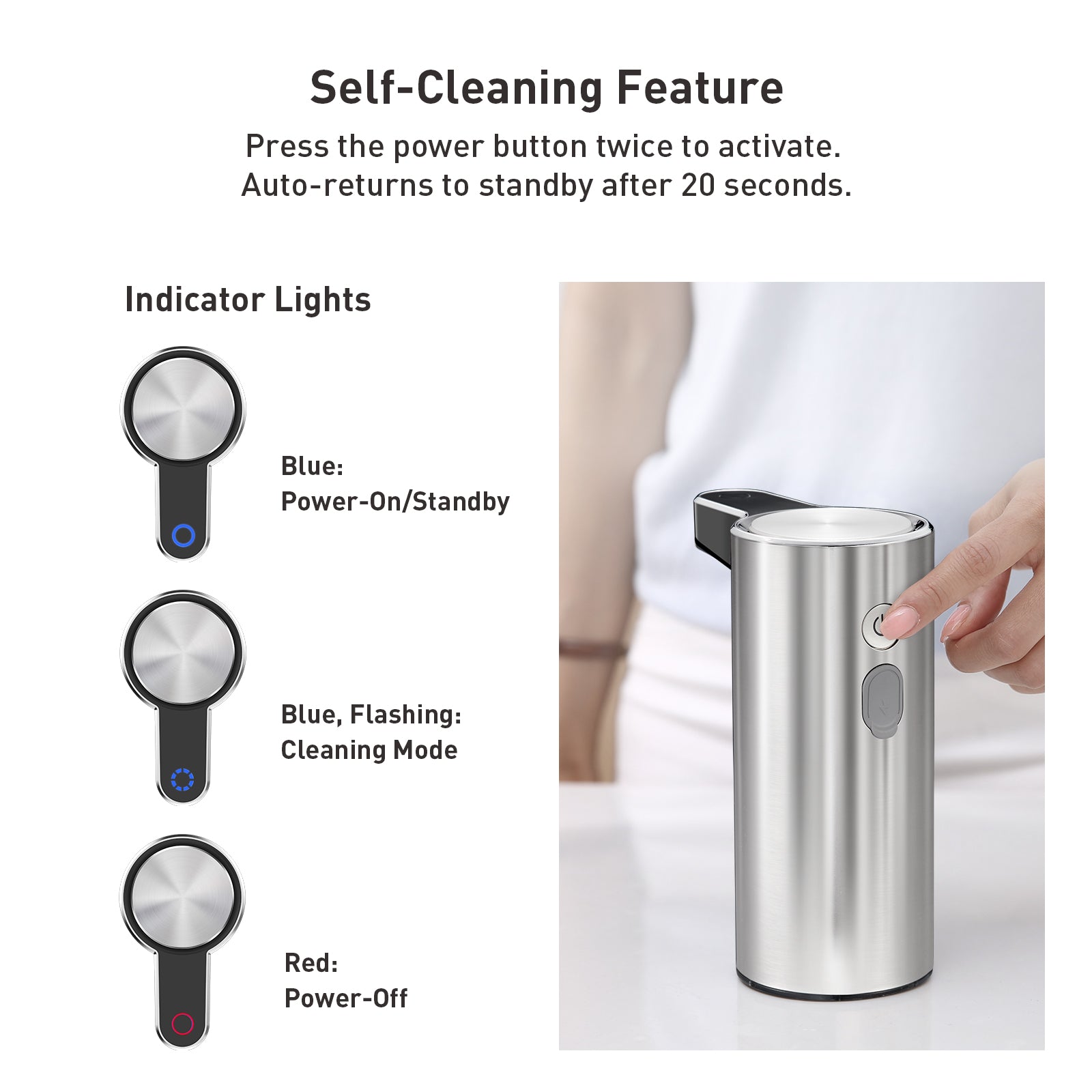 EKO Aroma Smart Liquid Soap Dispenser - Stainless Steel – Self-Cleaning Feature