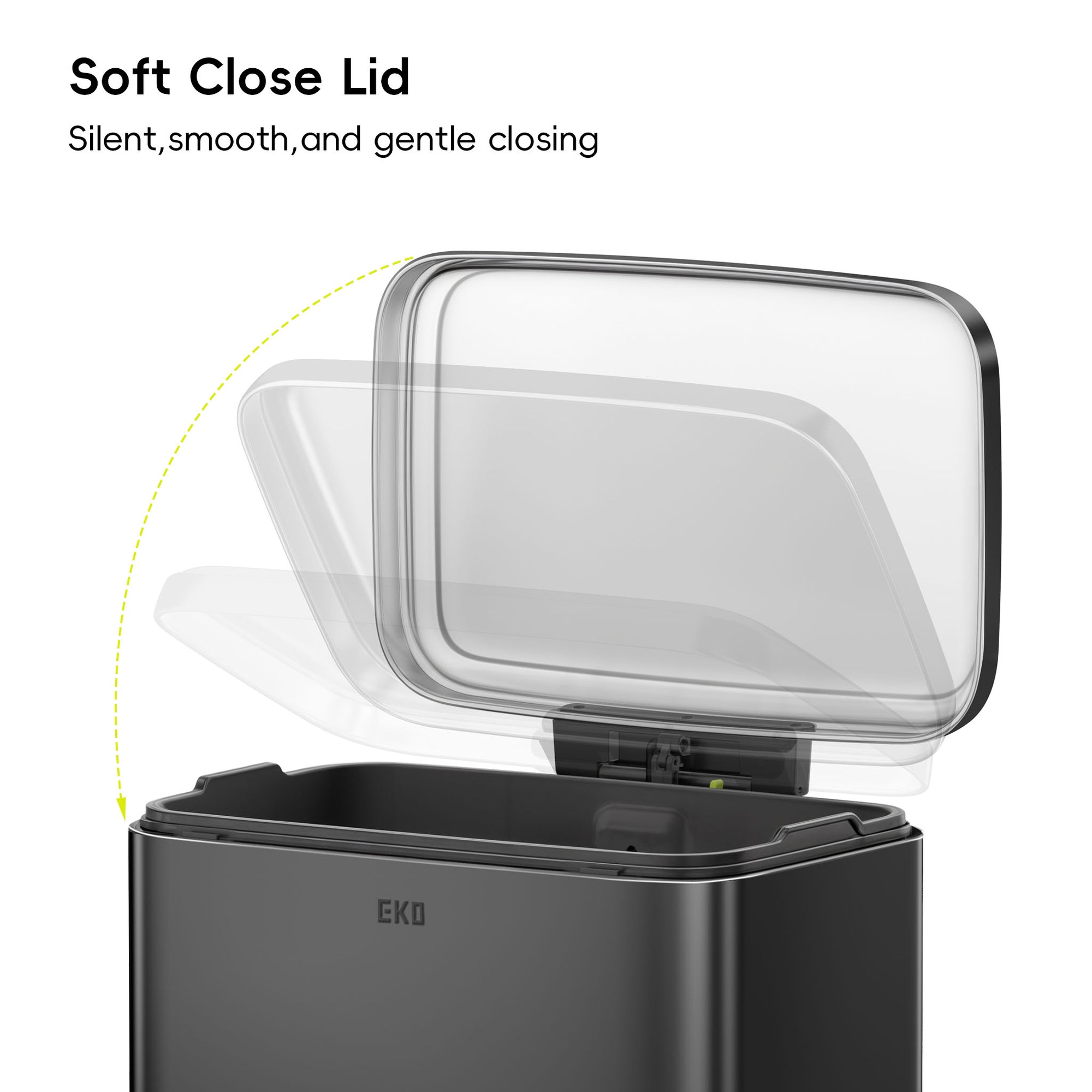 EKO Maxwell Step On Foot Pedal Trash Can, 13.2 Gallon/50L Matte Black Steel – Soft Close Lid