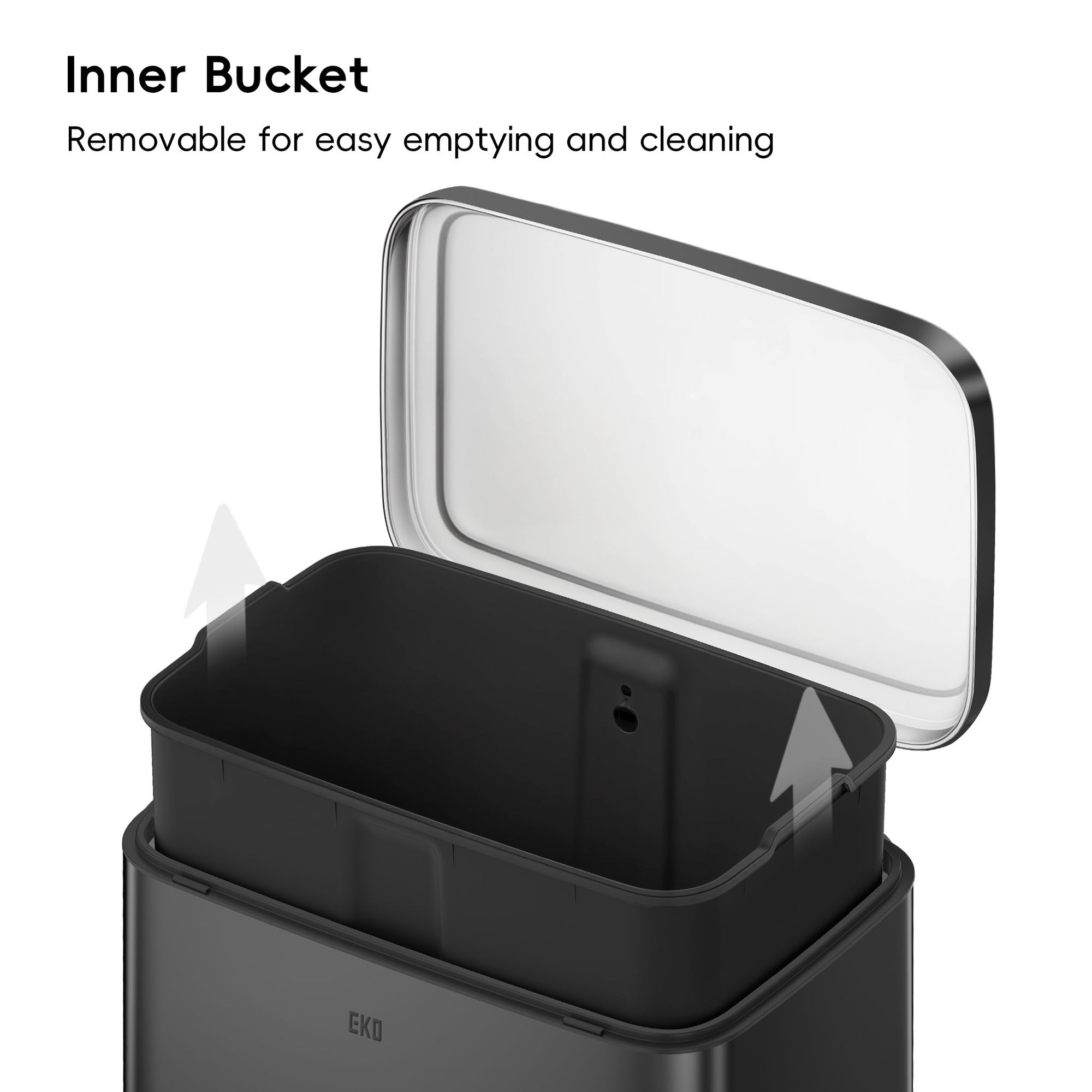 EKO Maxwell Step On Foot Pedal Trash Can, 13.2 Gallon/50L Matte Black Steel – Inner Bucket