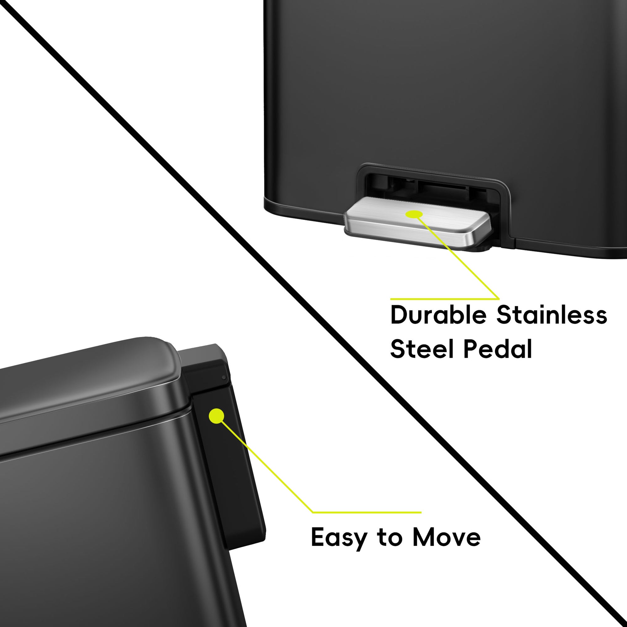 EKO Maxwell Step On Foot Pedal Trash Can, 13.2 Gallon/50L Matte Black Steel – Durable Stainless Steel Pedal – Easy to Move