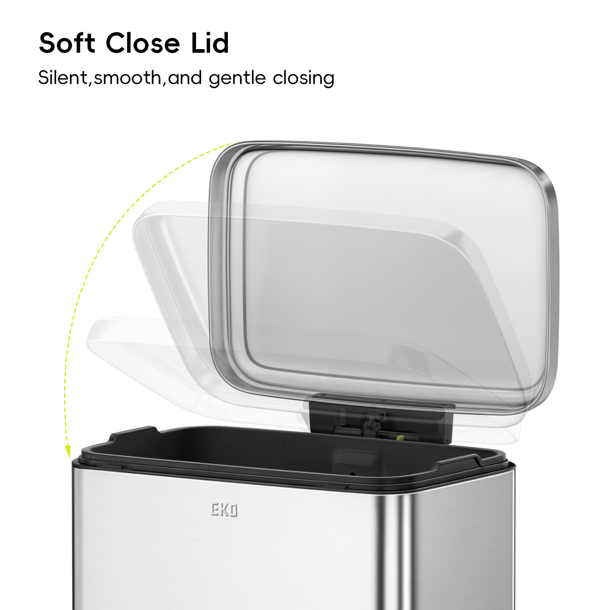 EKO Maxwell Step On Foot Pedal Trash Can, 13.2 Gallon/50L Stainless Steel Finish – Soft Close Lid